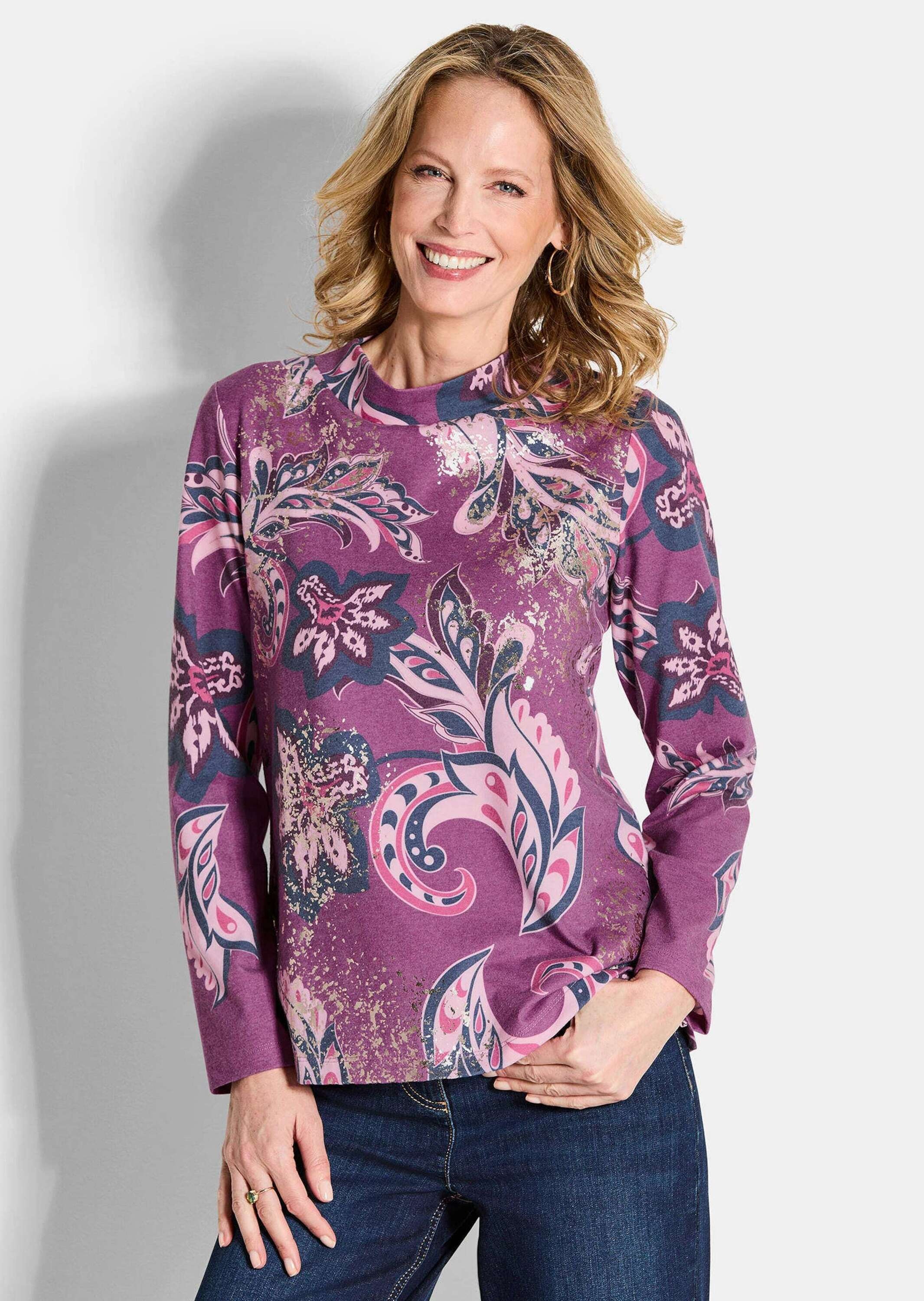 Thumbnail - GOLDNER Sweatshirt "Kurzgröße Langarmshirt im Paisley-Design", in Flauschqualität