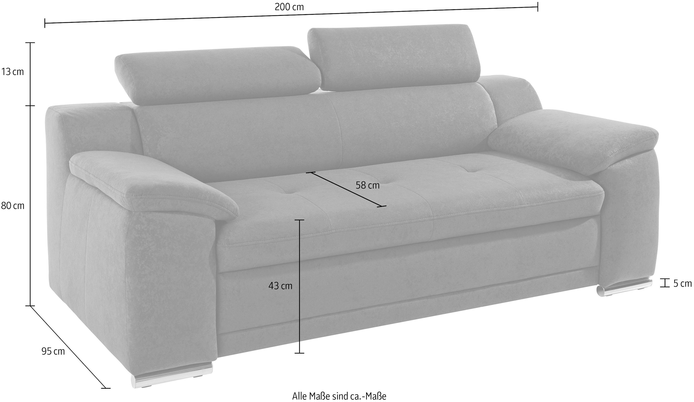 sit&more 3-Sitzer »Andiamo«, inklusive Kopfteilverstellung