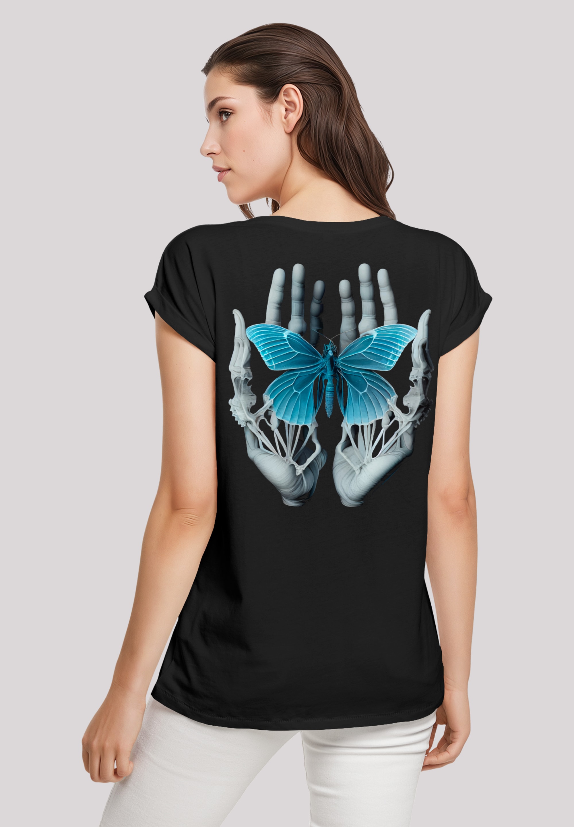 F4NT4STIC T-Shirt »Skelett Hände Schmetterling«, Premium Qualität