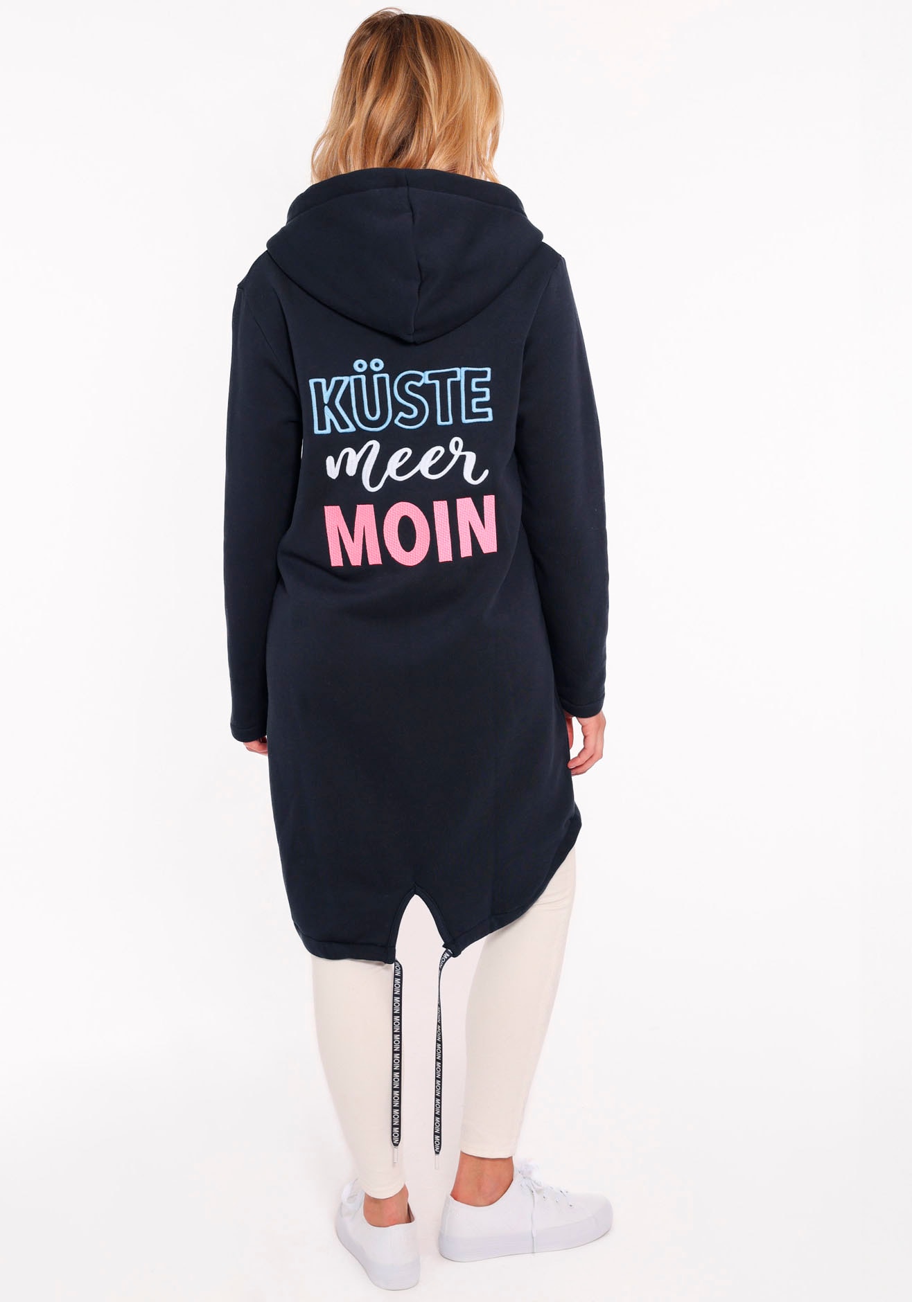 Zwillingsherz Jerseymantel »Hoodiemantel "Küste Meer Moin"«, mit Kapuze, Taschen, Front und Backmotiv Küste Meer Moin