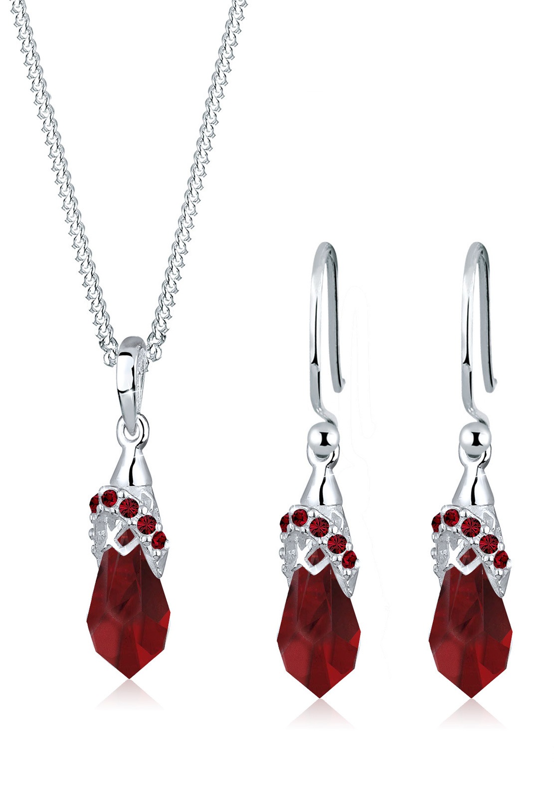 Schmuckset ELLI "Tropfen 925 Silber, mit Kristallen von Swarovski", dunkelrot, Schmuck_Sets, Damen, onesize,mit Stein, Silber 925 (Sterlingsilber), Schmuckset