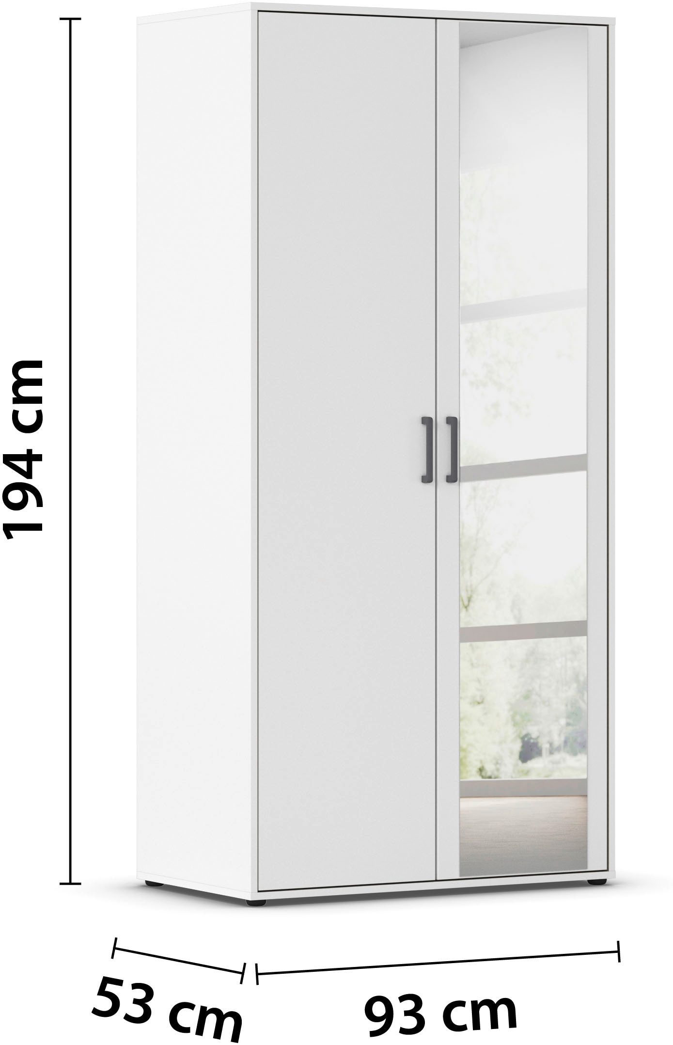 rauch Drehtürenschrank »Kleiderschrank Schrank Garderobe Wäscheschrank VOYAGER« in 3 verschiedenen Ausstattungen BASIC/CLASSIC/PREMIUM,  mit modernen Griffen in Graumetallic und Spiegel