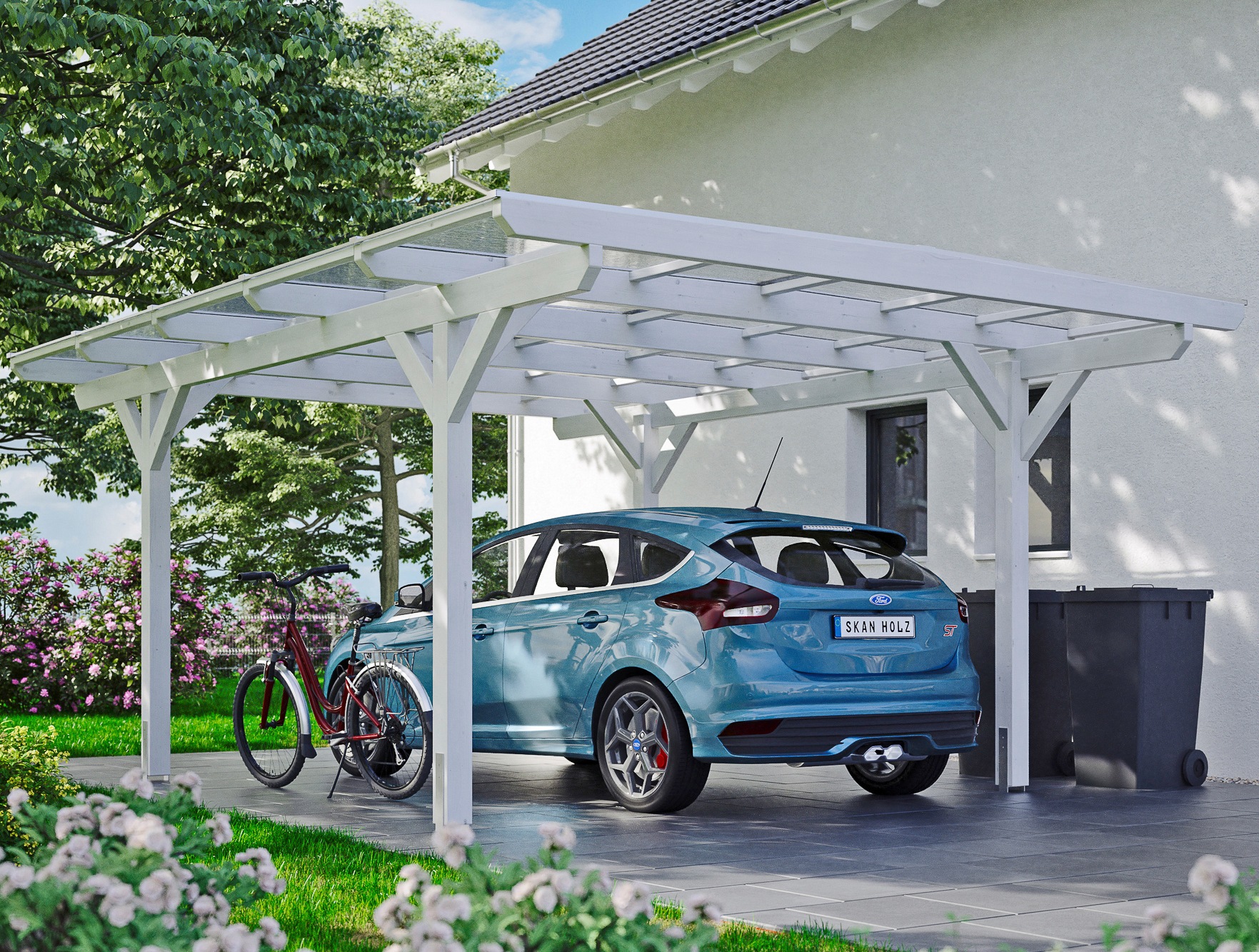 Skanholz Einzelcarport "Odenwald" Leimholz 326 cm weiß