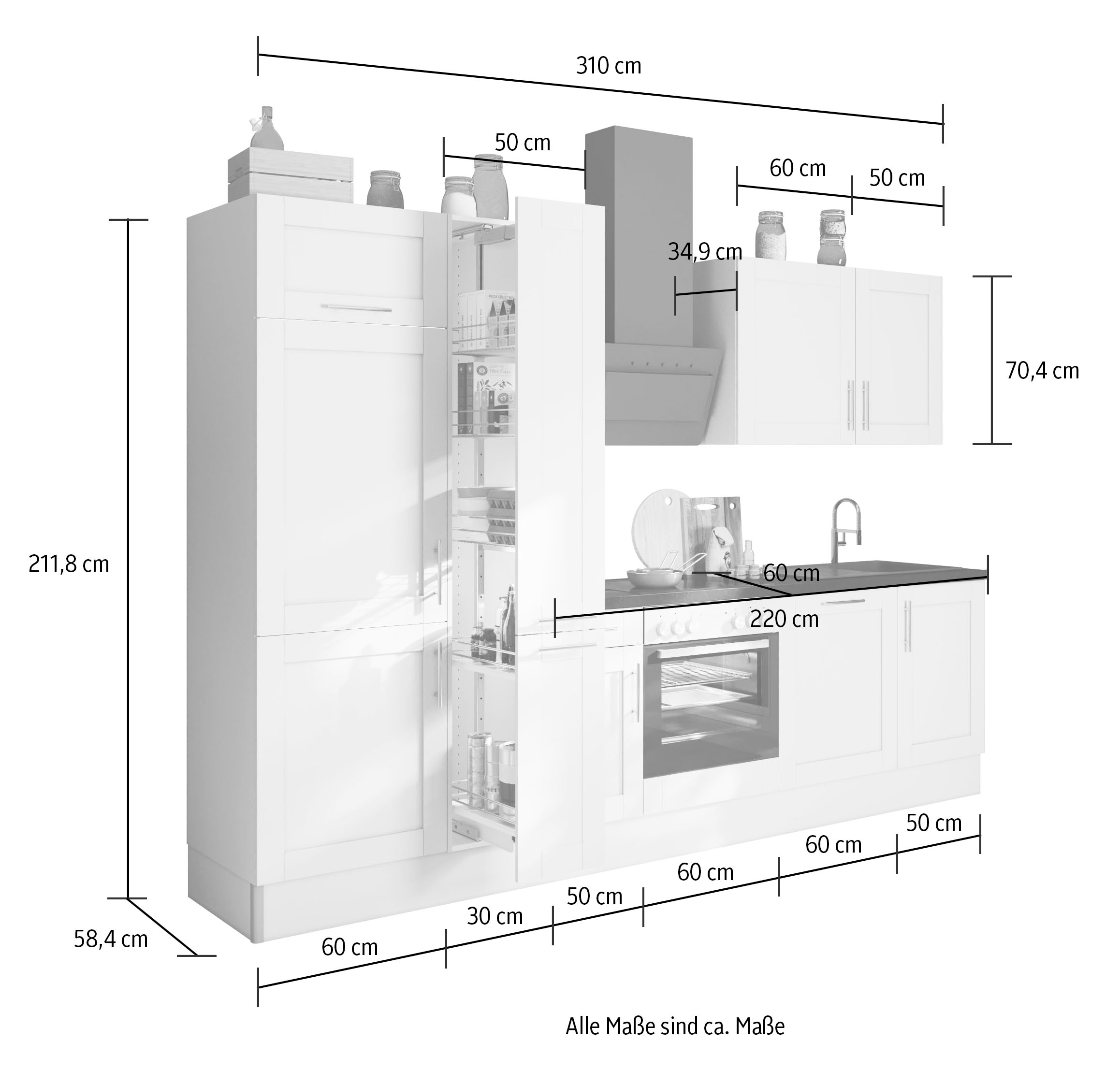OPTIFIT Küche »Ahus«, Fronten,Soft BAUR Breite Close mit | 310 E-Geräten,MDF Funktion cm,wahlweise