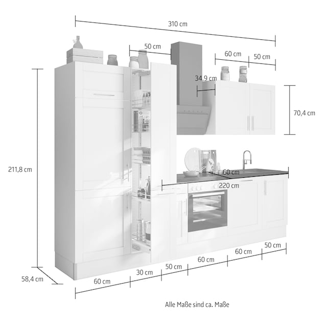 OPTIFIT Küche »Ahus«, Breite 310 cm,wahlweise mit E-Geräten,MDF  Fronten,Soft Close Funktion | BAUR