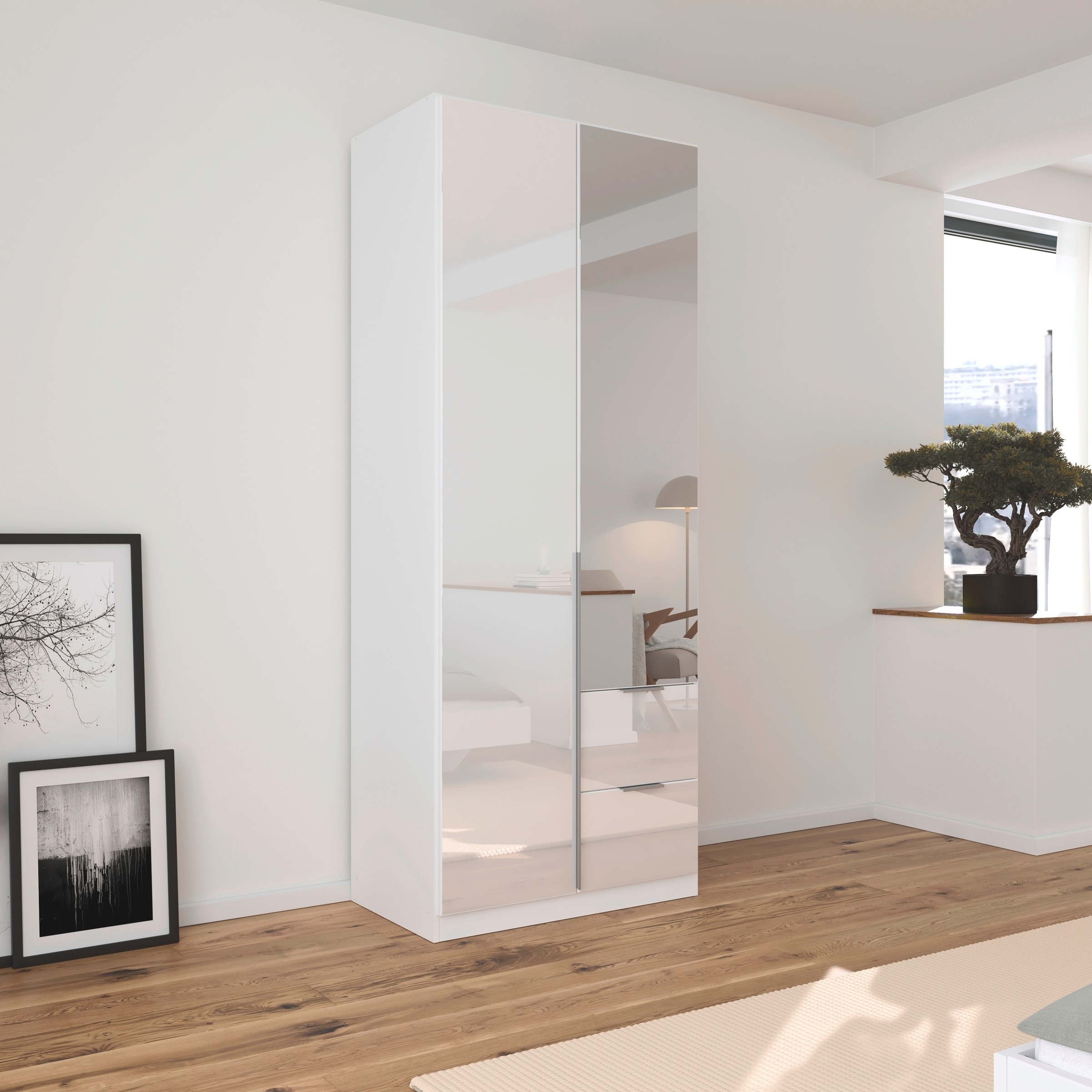 rauch Drehtürenschrank »Kleiderschrank Kleiderschränke Schrank Garderobe AGORDO mit Glasfront«, (in zwei Griff-Farben mit Glasfront), mit Außenschubkästen, in 6 Breiten und 2 Höhen MADE IN GERMANY