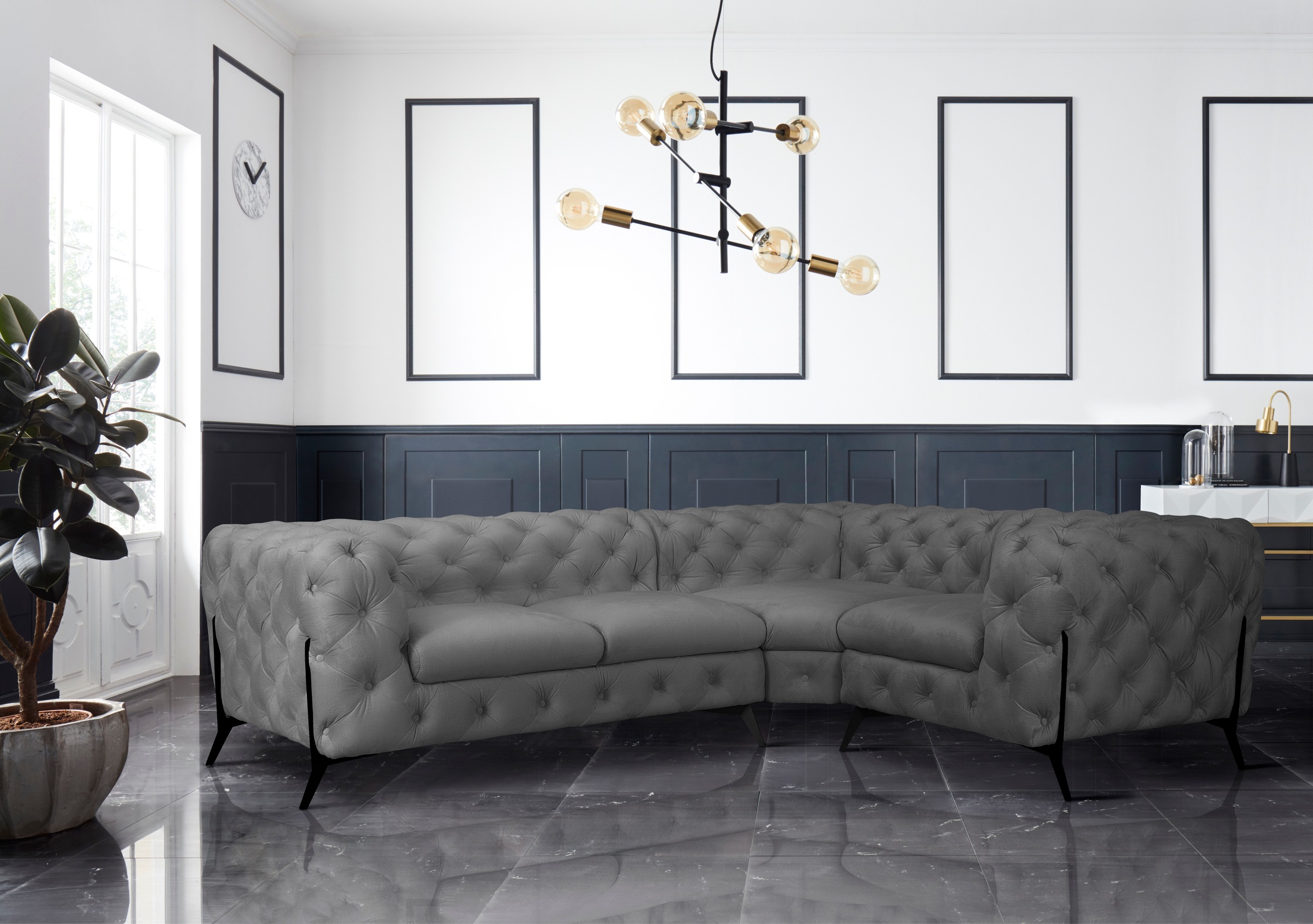 Leonique Chesterfield-Sofa »Amaury L-Form«, moderne Chersterfield-Optik, Breite 262 cm, Fußfarbe wählbar