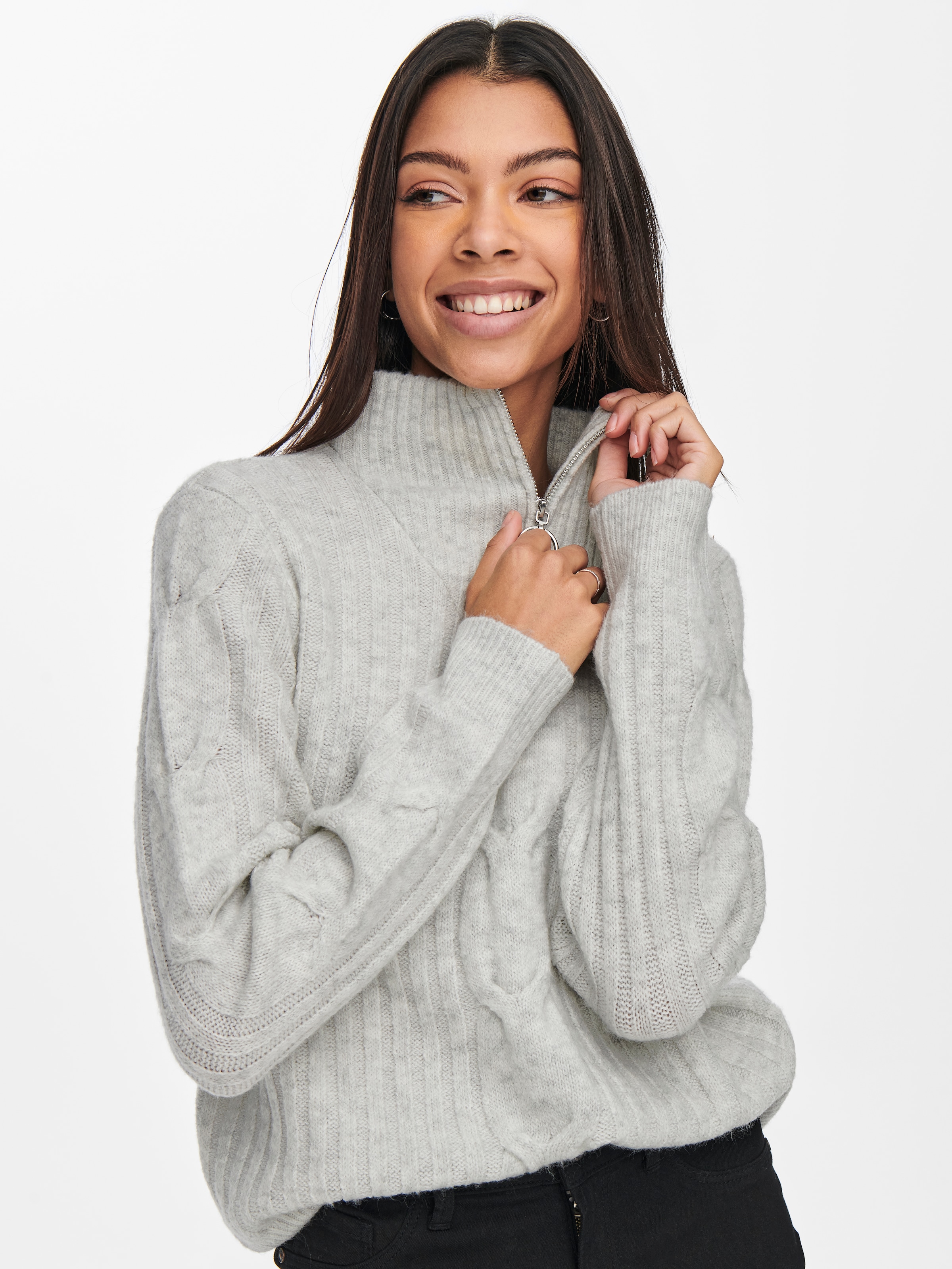 JDY Stehkragenpullover »JDYANDREA L/S ZIP CABLE PULLOVE KNT NOOS«
