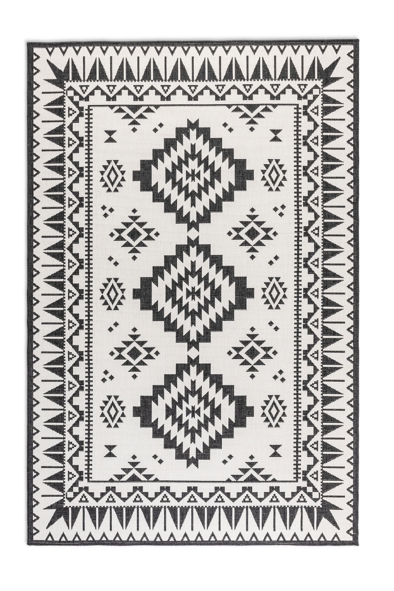 THE RUGS Dynamic Reversible Indoor & Outdoor Rug Polypropylene Oriental Rug in Black | Size: 80cm x 150cm