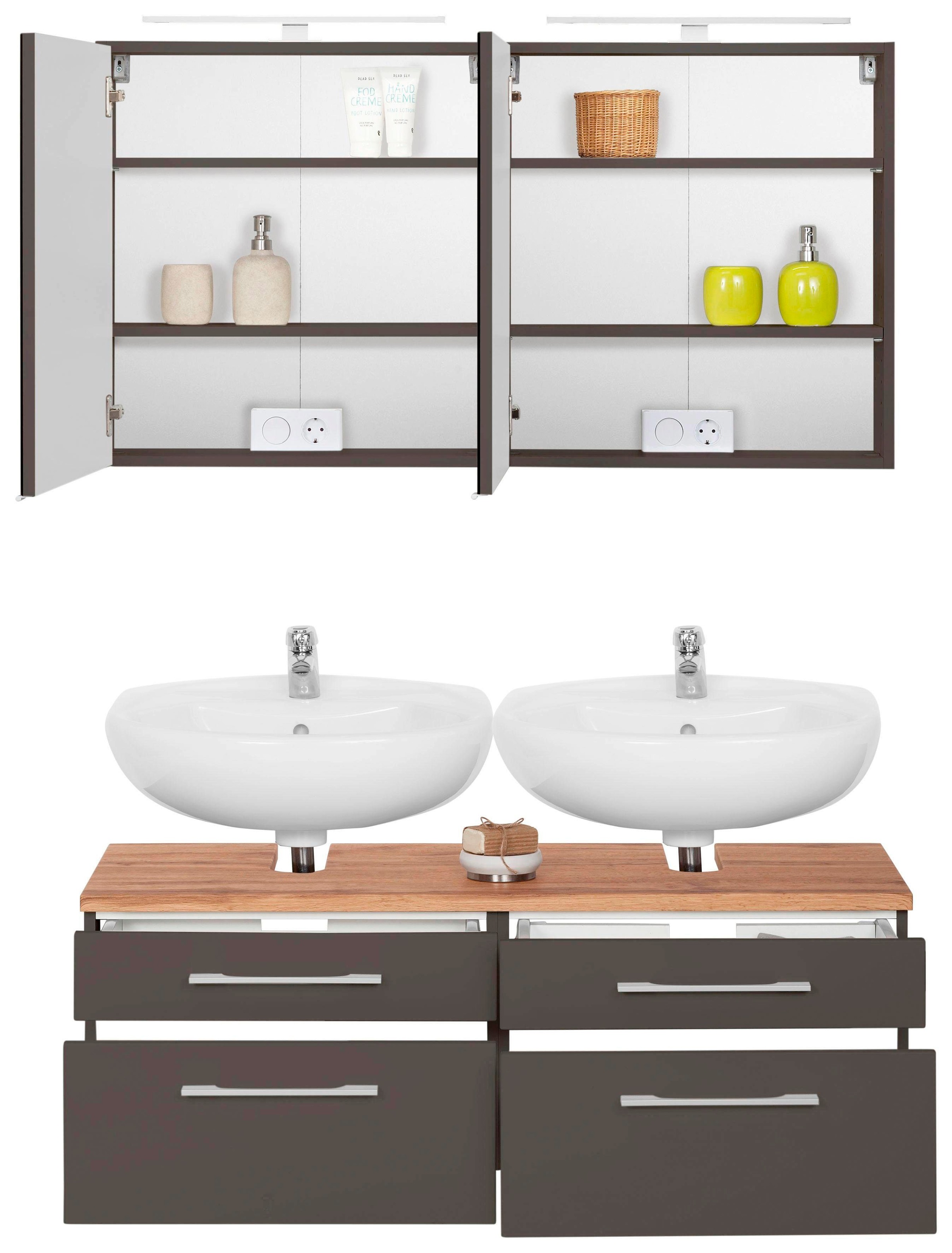 welltime Badmöbel-Set "Davos" 2 Stk. tlg. 2 Spiegelschrank und Waschbeckenu günstig online kaufen