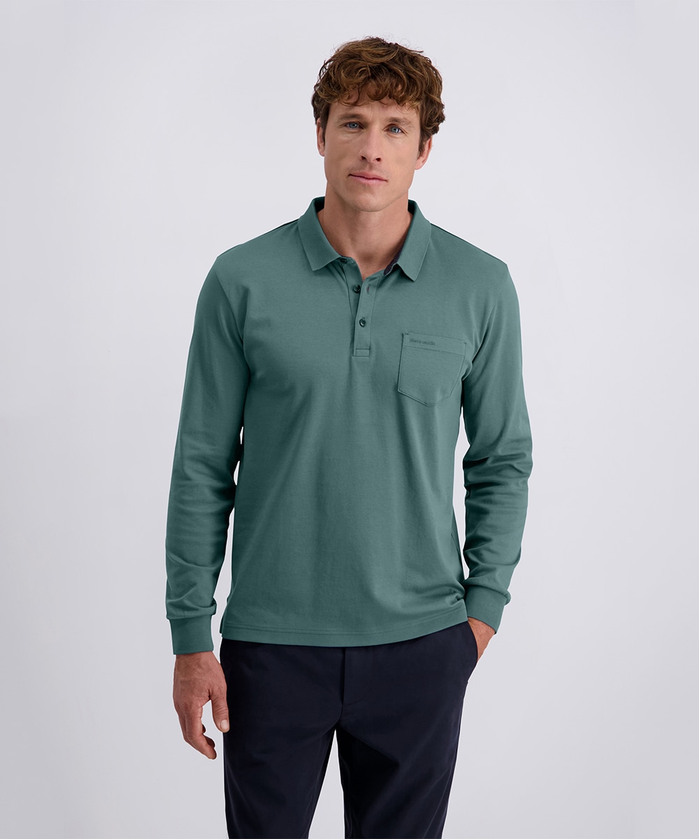 Pierre Cardin Langarm-Poloshirt, Brusttasche mit Marken- Applikation günstig online kaufen