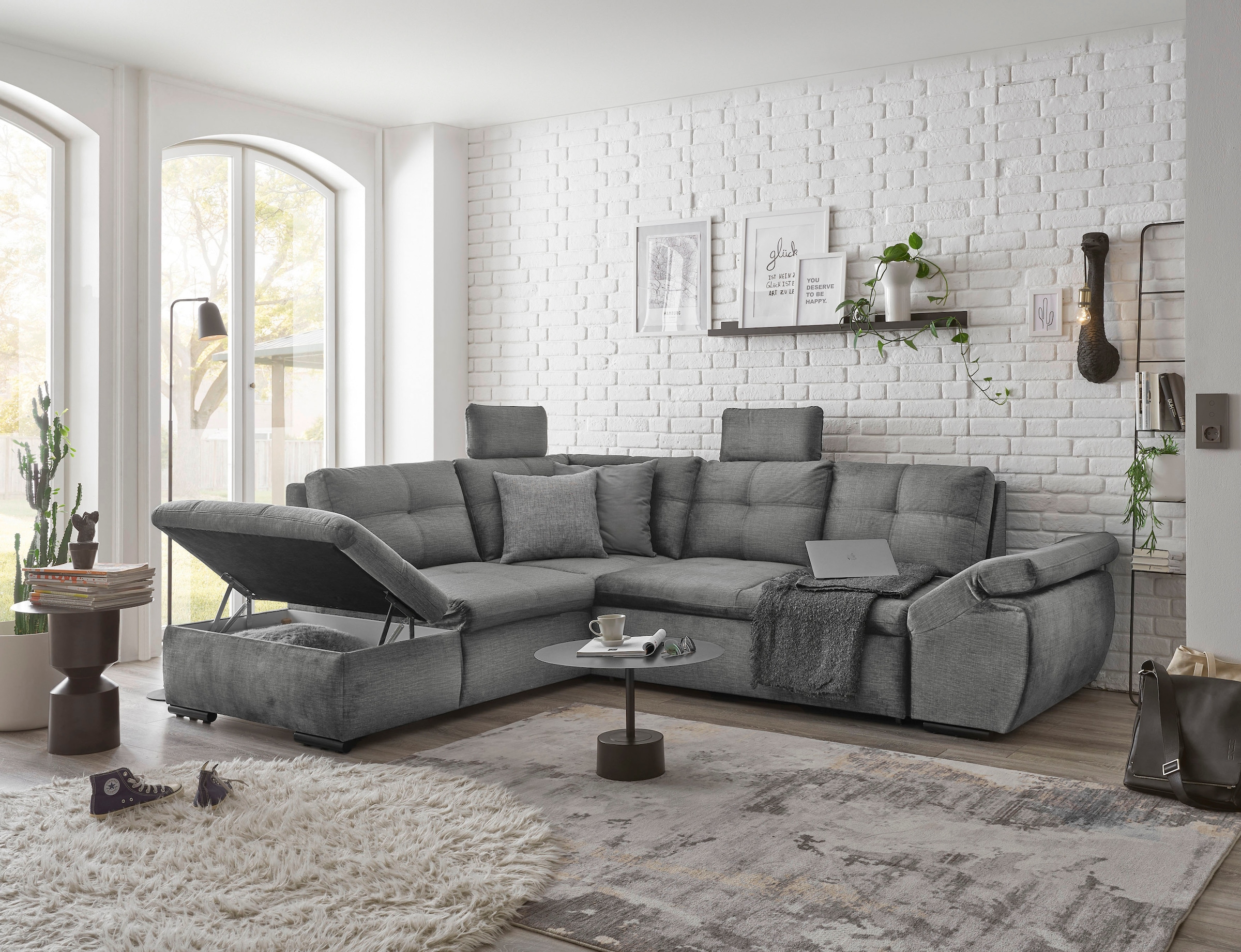 ED EXCITING DESIGN Ecksofa »Alija L-Form«, mit Bettfunktion, Bettkasten, Armteilverstellung & Kopfstützen