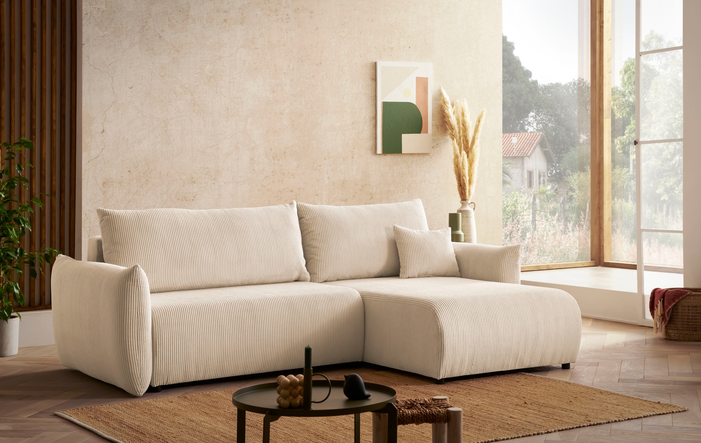 Home affaire Ecksofa "MAVAS Schlafsofa mit Bettkasten, L-Form," ca.257/127c günstig online kaufen
