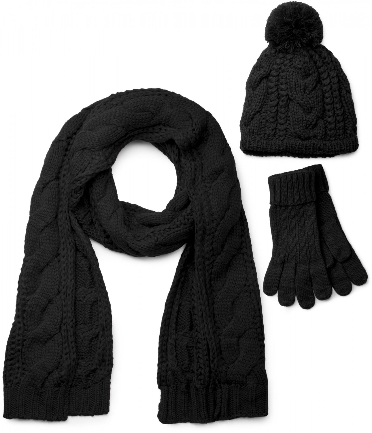 styleBREAKER "Strick Schal, Mütze & Handschuh Set mit Zopfmuster" 3 Stk.