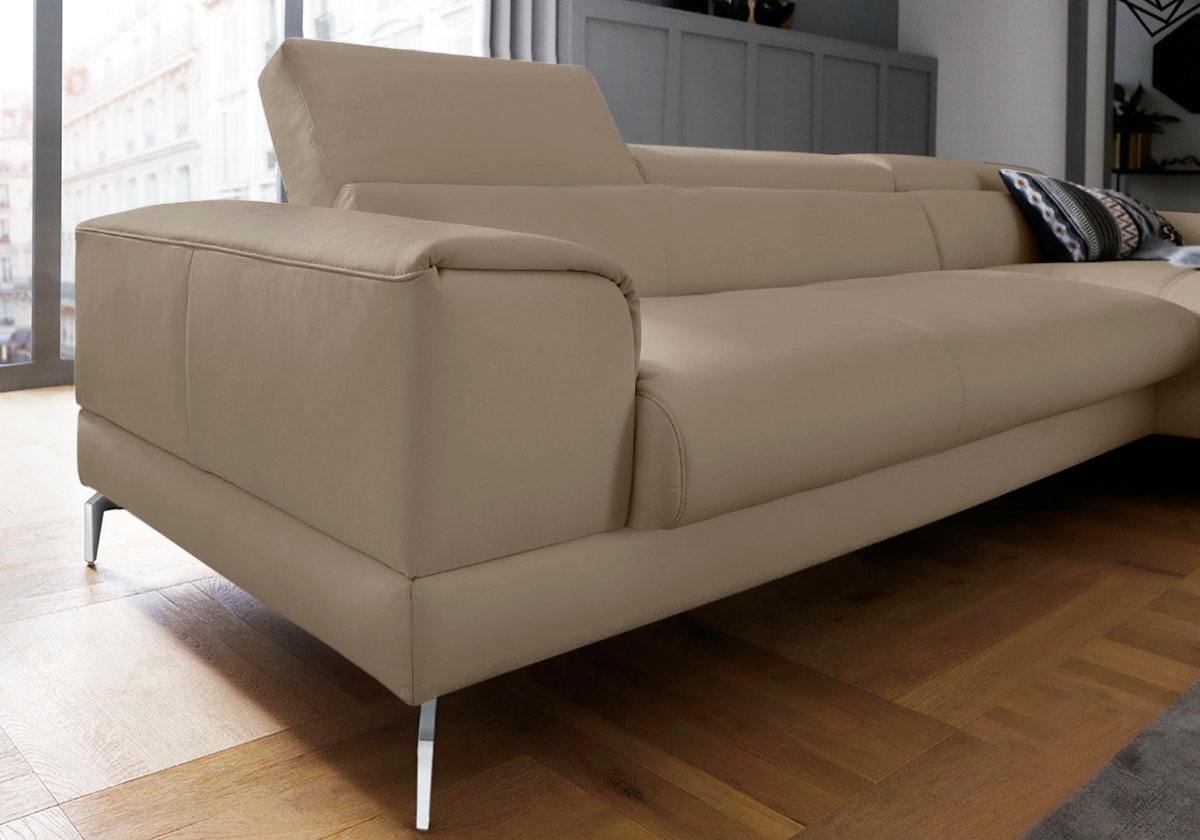 Ecksofa W.SCHILLIG "piedroo, Designsofa mit tollem Sitzkomfort, elegant und bequem, L-Form", braun (stone z59), B:343cm H:70cm T:193cm, Longlife Xtra-Leder Z59: Glattleder mit modischer Prägung. Hautstärke 0, 9 - 1, 1 mm, Sofas, Ecksofa, Kopfteilverstellu 6