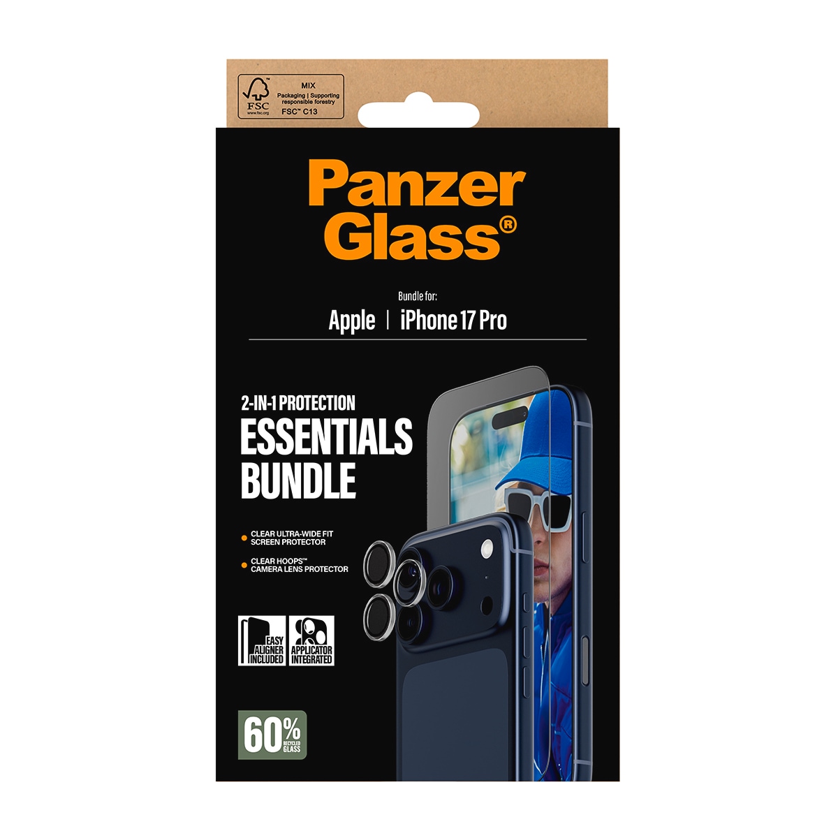 CARE by PanzerGlass Displayschutzglas »2-in-1 Protection Essentials Bundle«, für Apple iPhone 17 Pro, Displayschutzfolie, Schutzfolie, Bildschirmschutz, kratz- & stoßfest