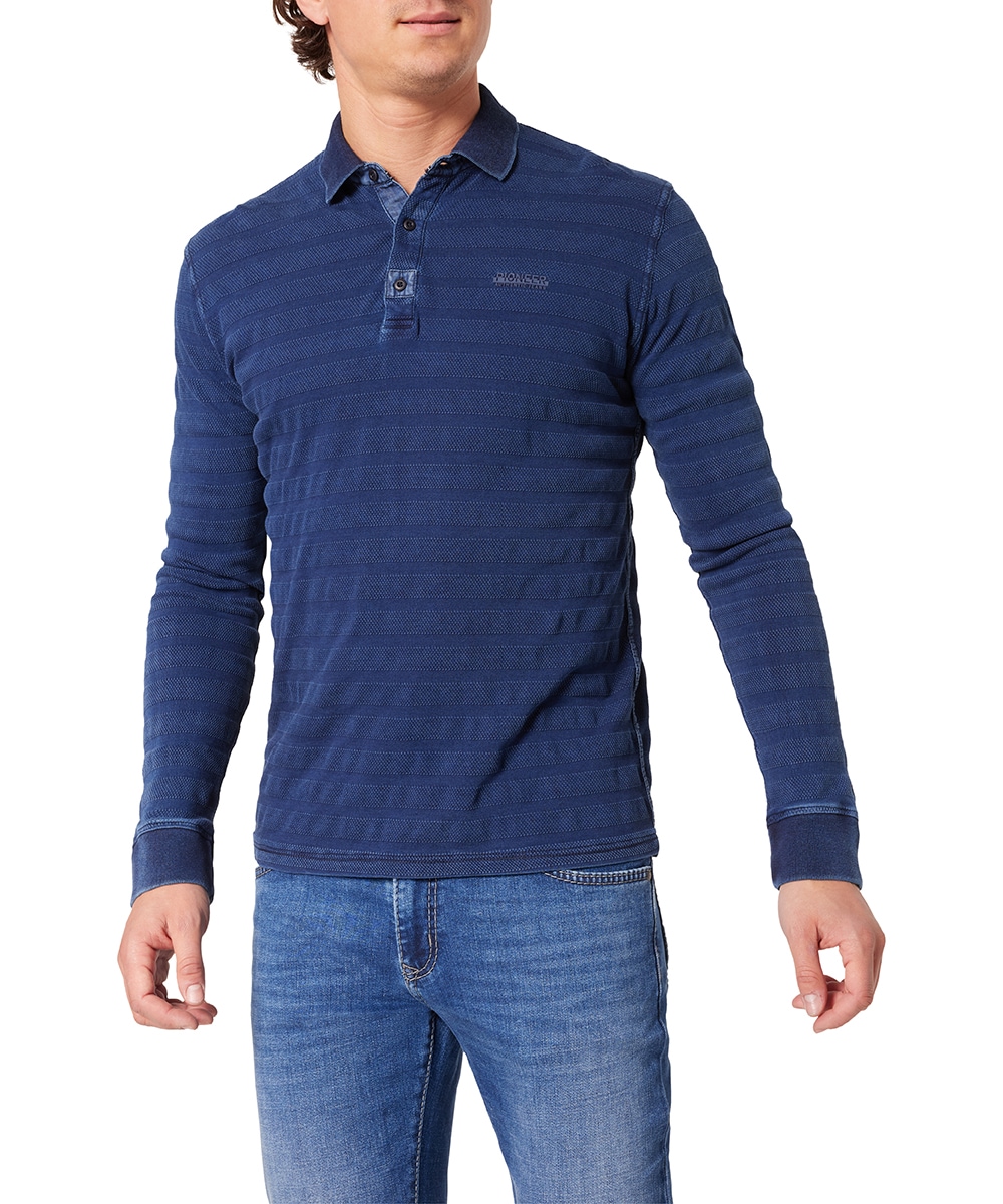 Pioneer Authentic Jeans Langarm-Poloshirt, mit Streifenmuster