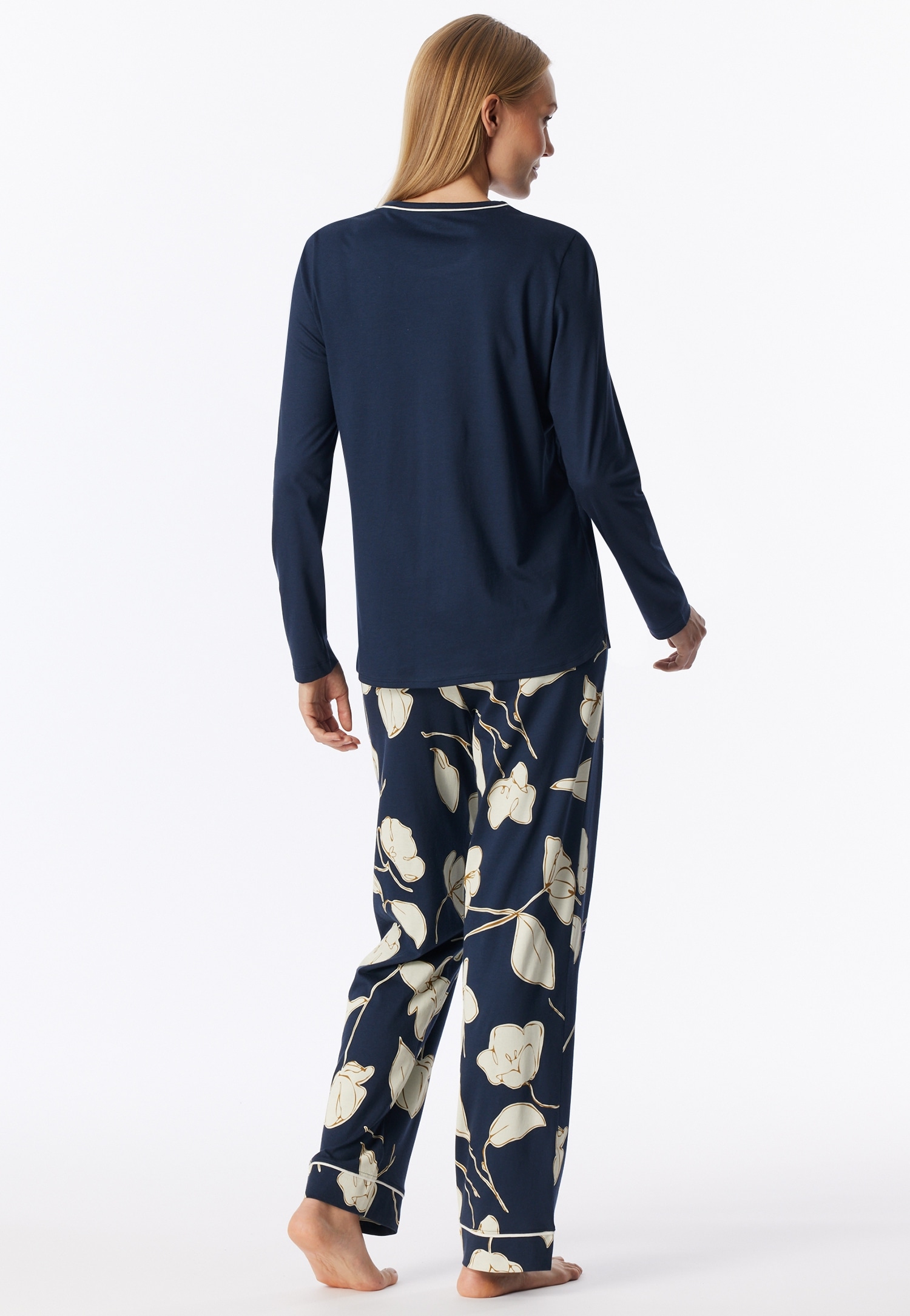 Schiesser Schlafanzug »Comfort Nightwear« 2 Baumwollmischung, Rundhalsausschnitt, langärmelig