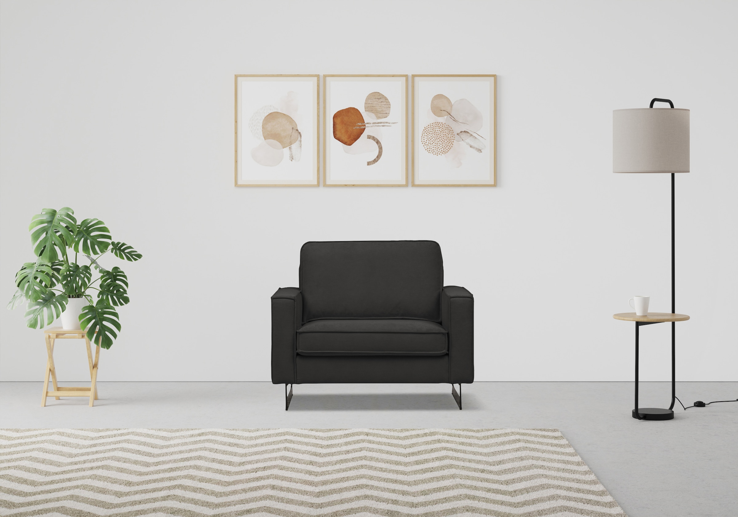 Places of Style Loveseat »Pinto 105 cm, Cord, Chenille, Lederoptik«, mit Keder, Metallfüßen und auch in Cord Bezug erhältlich
