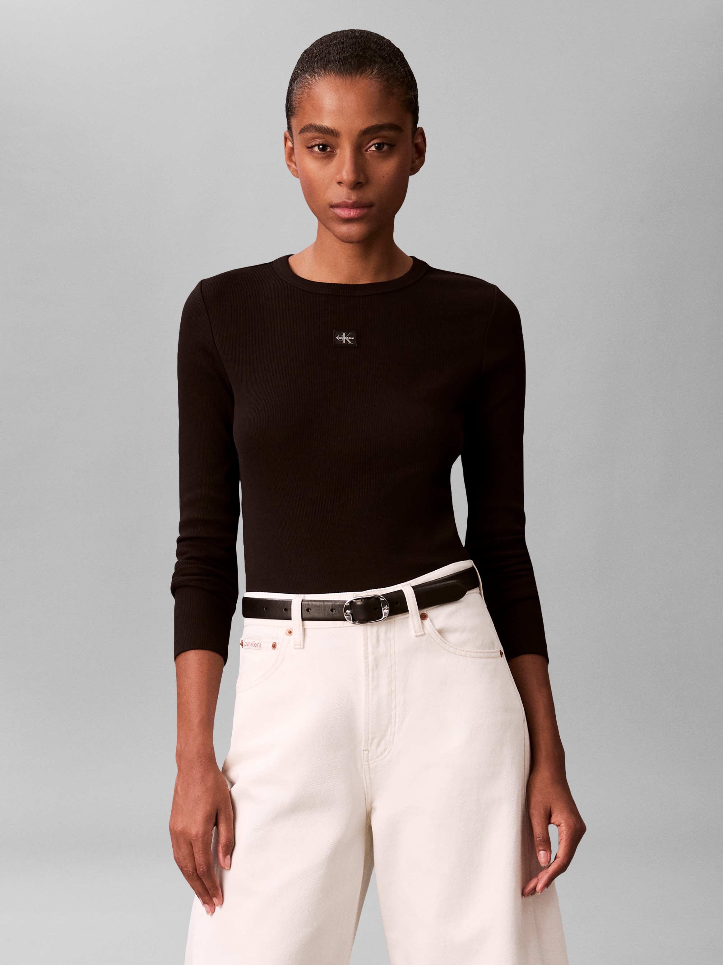 Calvin Klein Jeans Shirttop Figurbetonte Passform mit Rundhalsausschnitt