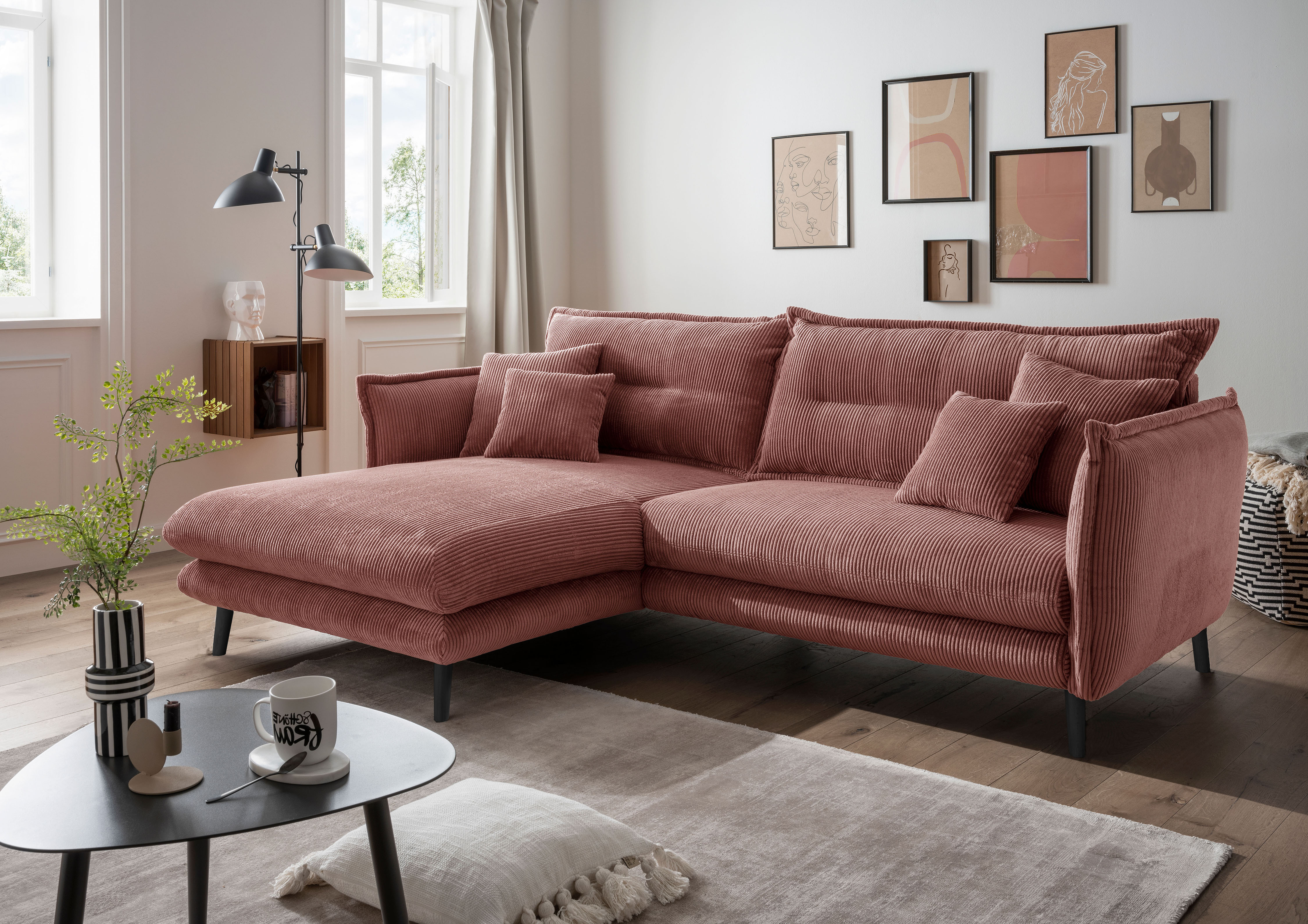 Home affaire Ecksofa "Levke, 255 x 180 cm, modern und bequem" Cord, L-Form, inkl. Rücken- und Zierkissen