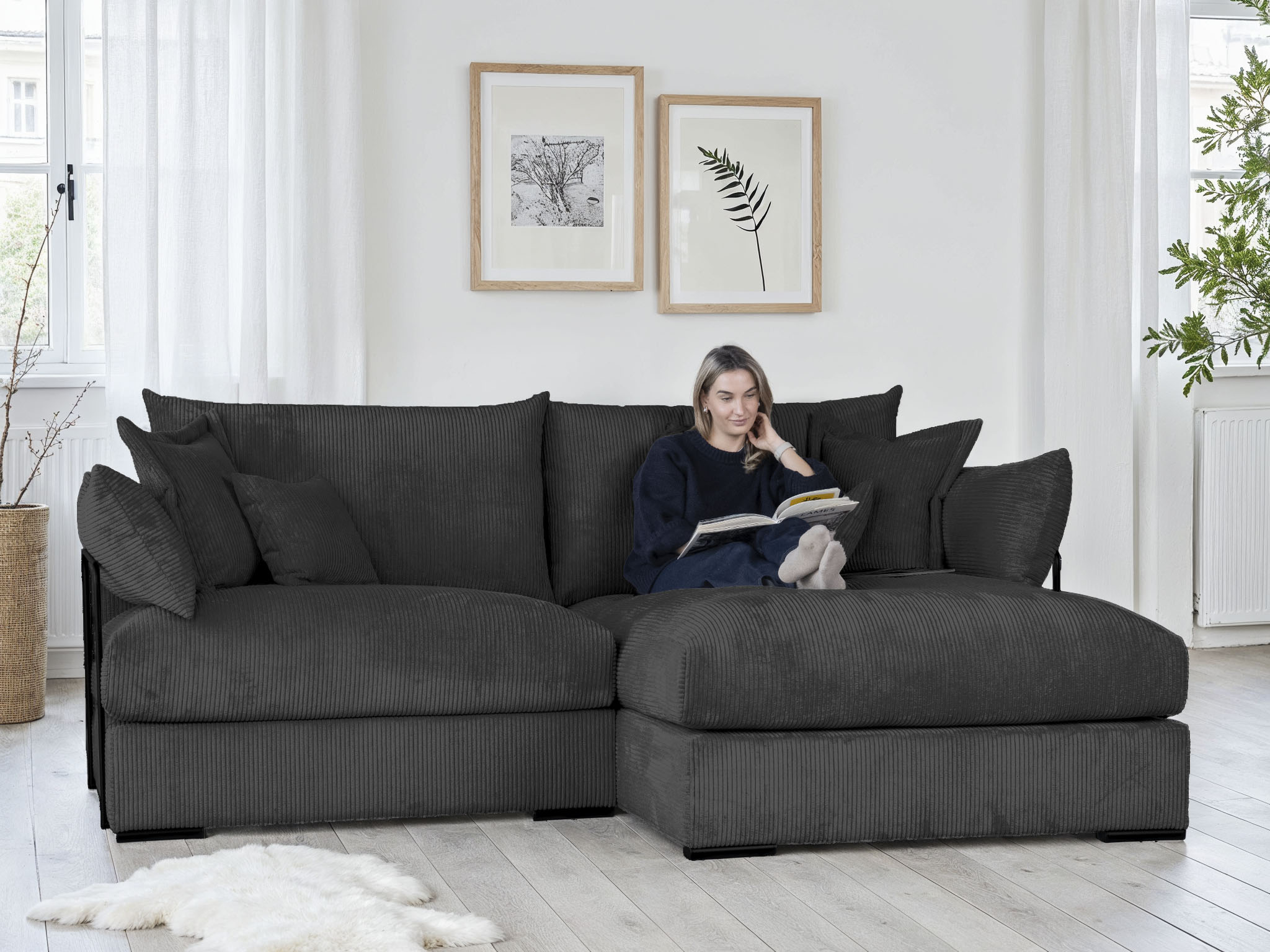 Home affaire "Casa XXL L-Form, B: 247 cm" 4 Zierkissen, Mega-Sofa, in Cord oder Chenille-Struktur, Federkern