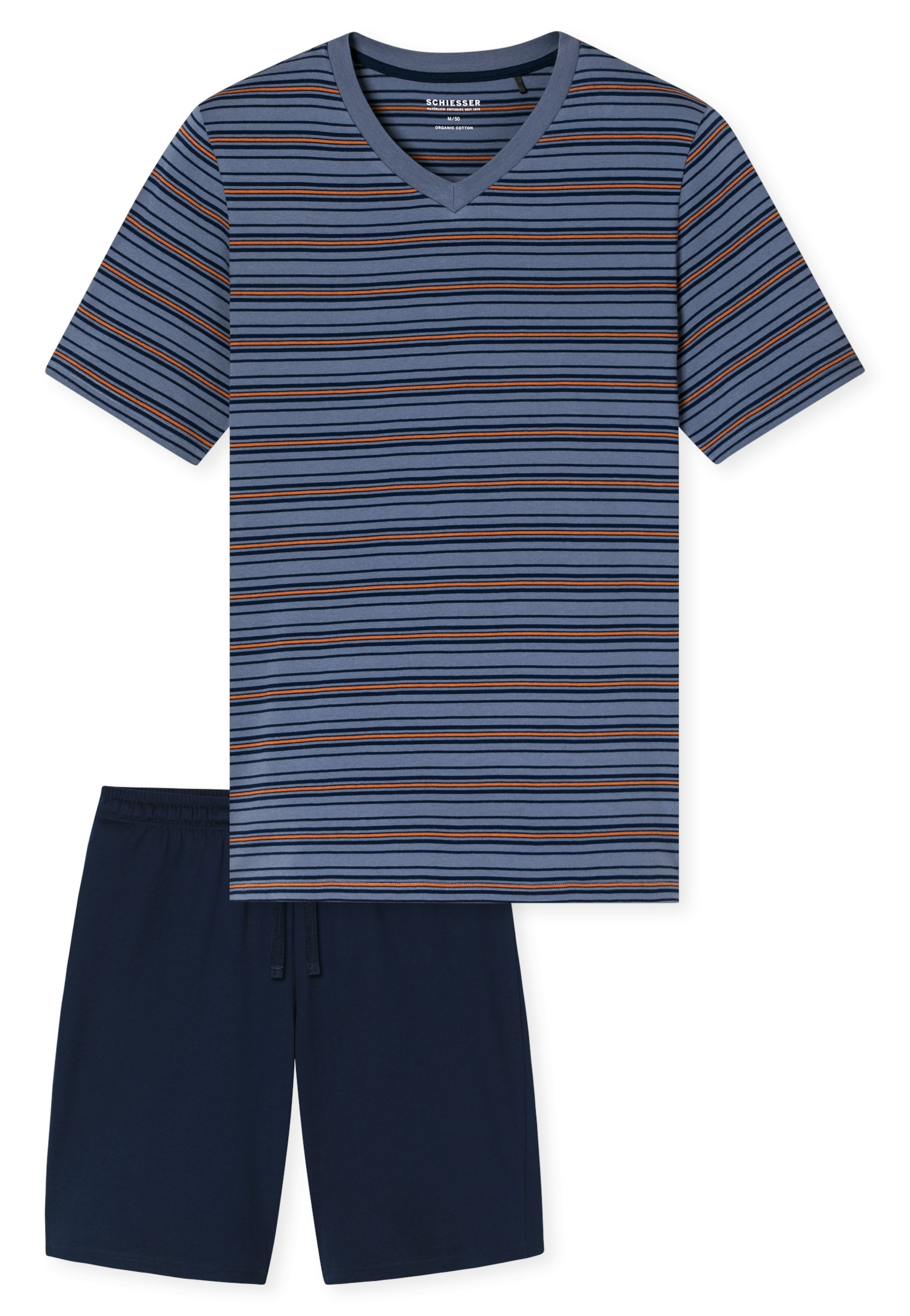 Schiesser Shorty »Casual Nightwear« 2 mit V-Ausschnitt und kurzem Arm, Oberteil gestreift