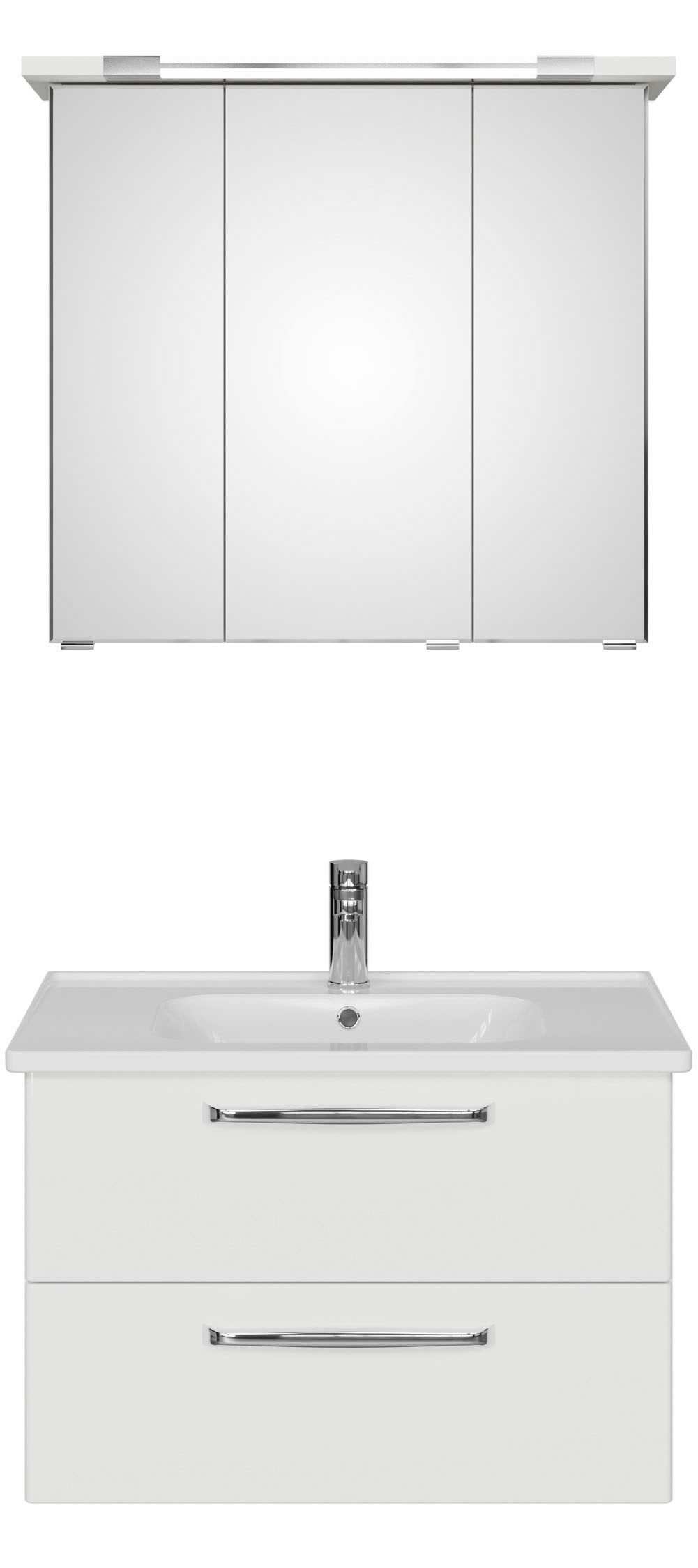 Saphir Badmöbel-Set »Trentino 2-teilig Keramik-Waschtisch, Spiegelschrank mit LED-Profil«, (3 St.), Badmöbel-Set 79cm breit, inkl. Türdämpfer, 3 Türen, 2 Auszügen