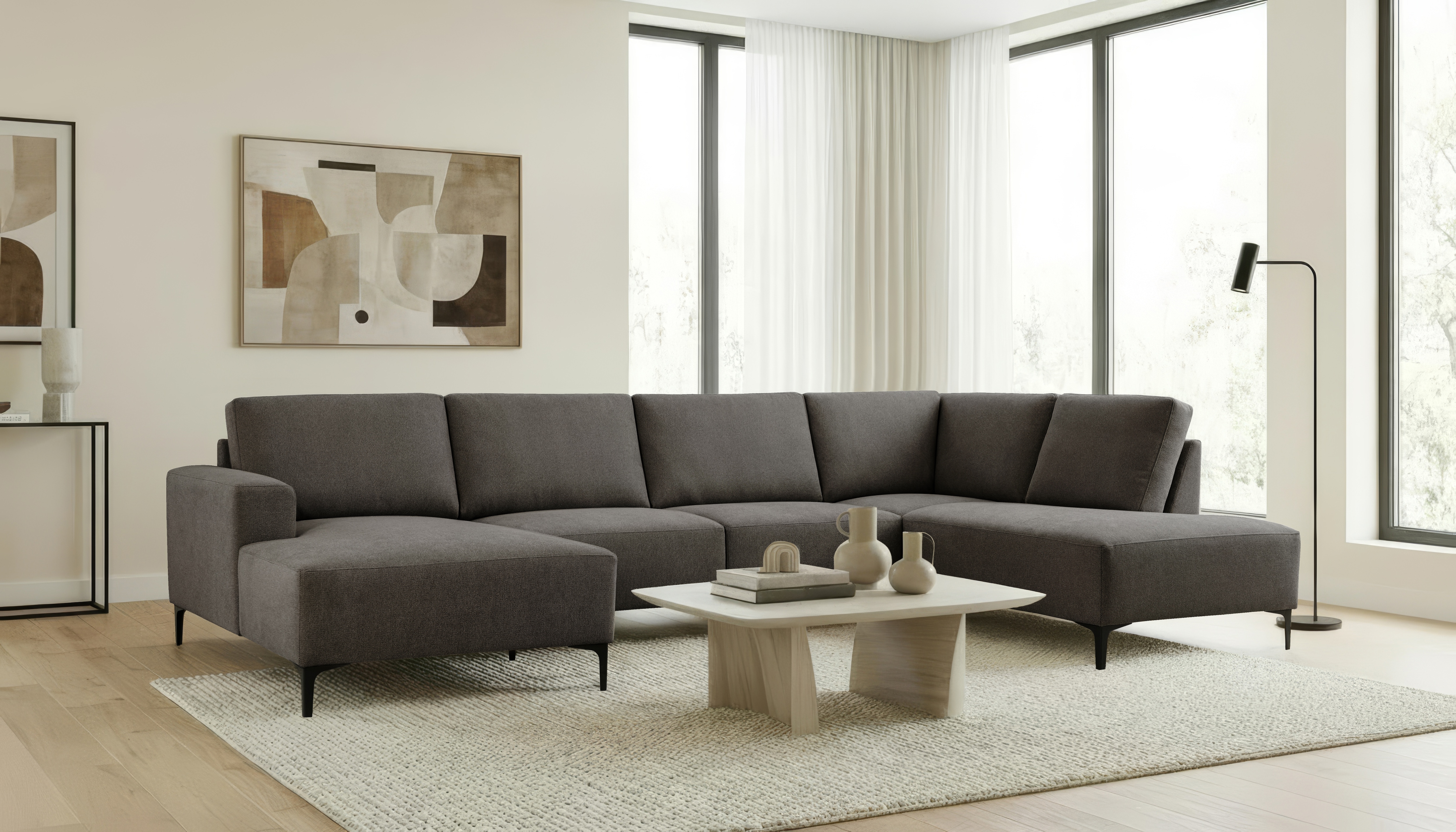 OTTO home Wohnlandschaft "Tournon U-Form, XXL Sofa, Breite 333 cm, Webstoff, Chenille" Designsofa im nordischen Stil, Wellenunterfederung, Metallfüße
