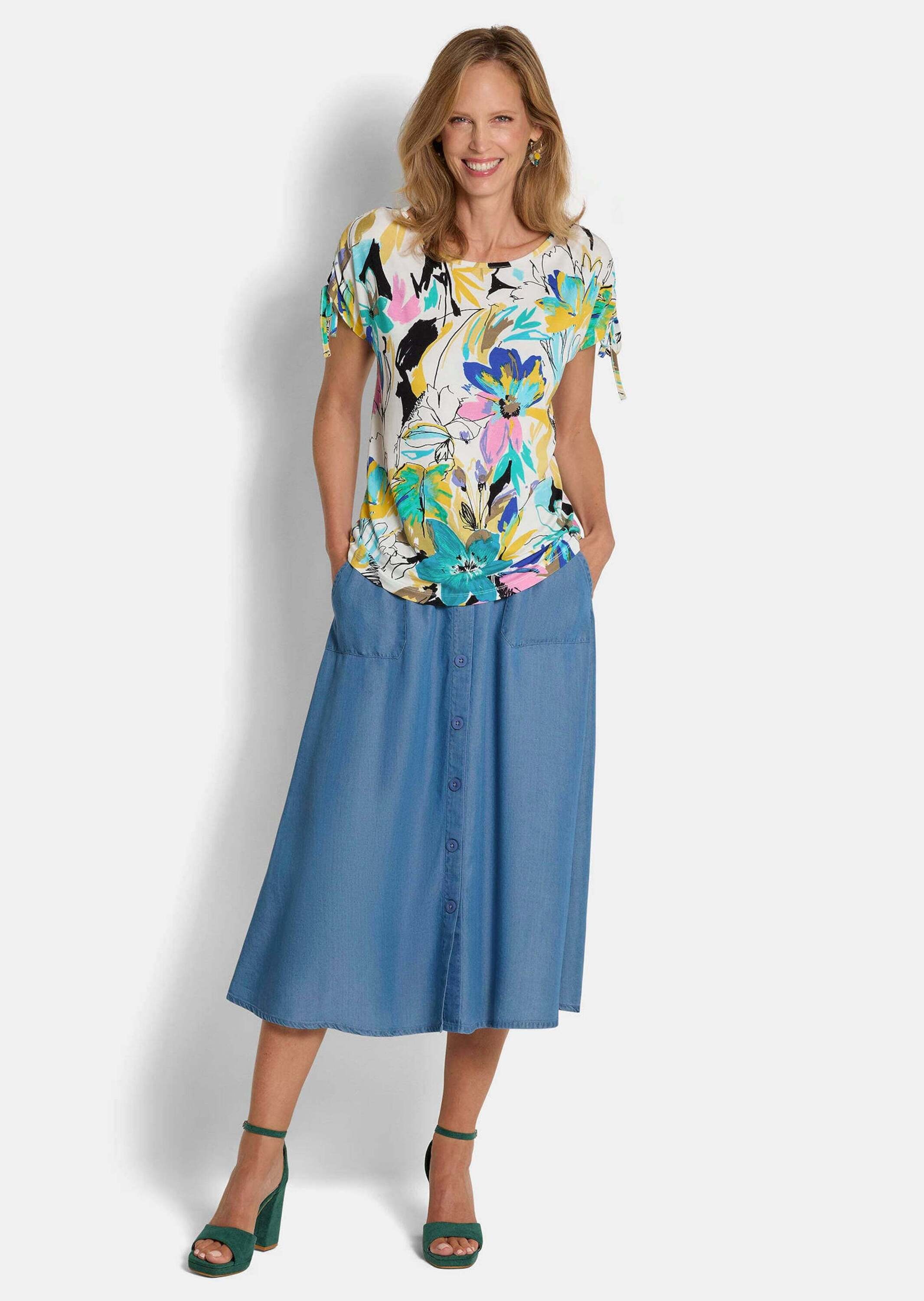 GOLDNER Print-Shirt "Jersey-Shirt mit gerafften Schultern" günstig online kaufen