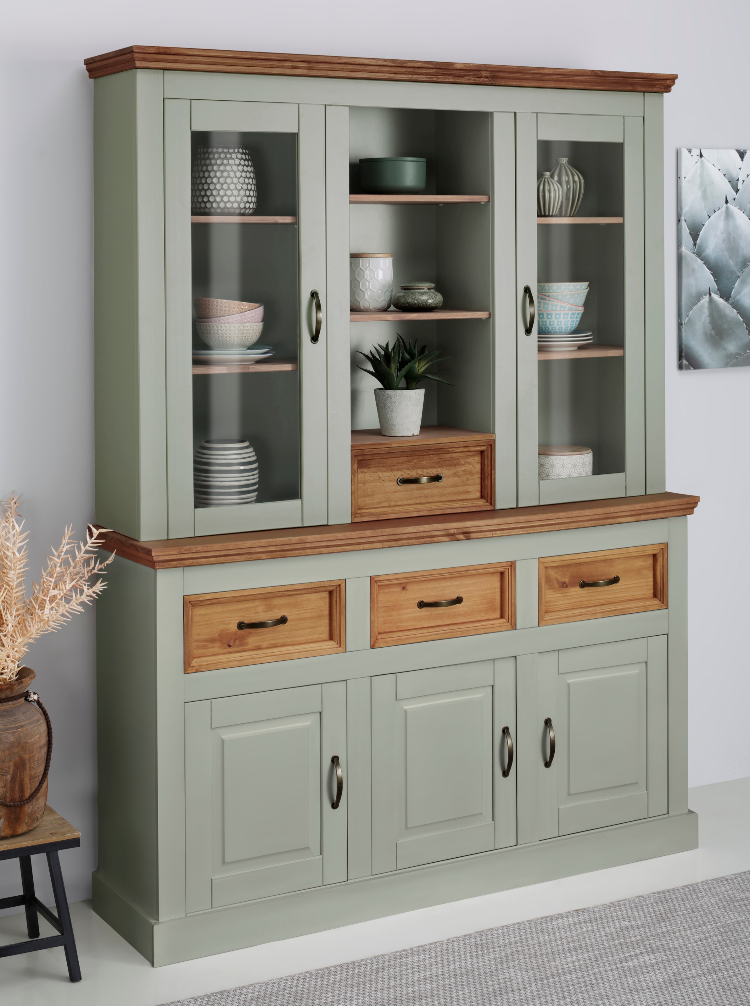 OTTO home Buffet "Selma" aus massivem Kiefernholz, mit Griffen aus antikisiertem Metall
