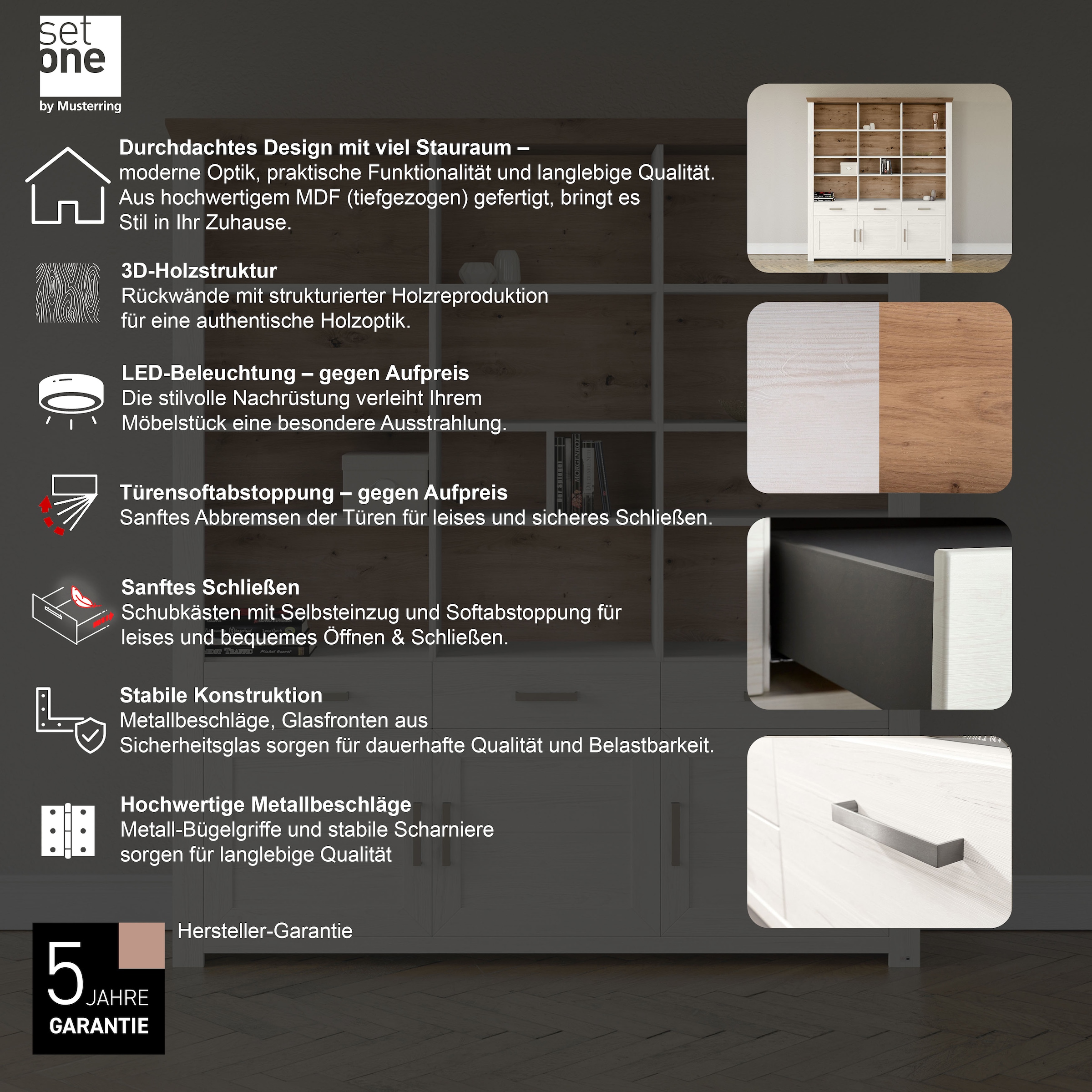 set one by Musterring Aktenregal »York« offenes Design, wahlweise mit Beleuchtung, 3 Farben, Breite 184 cm