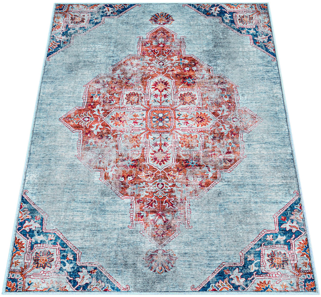 Paco Home Teppich »Lyon 336«, rechteckig, 4 mm Höhe, Kurzflor, Orient-Optik, Vintage Design, waschbar