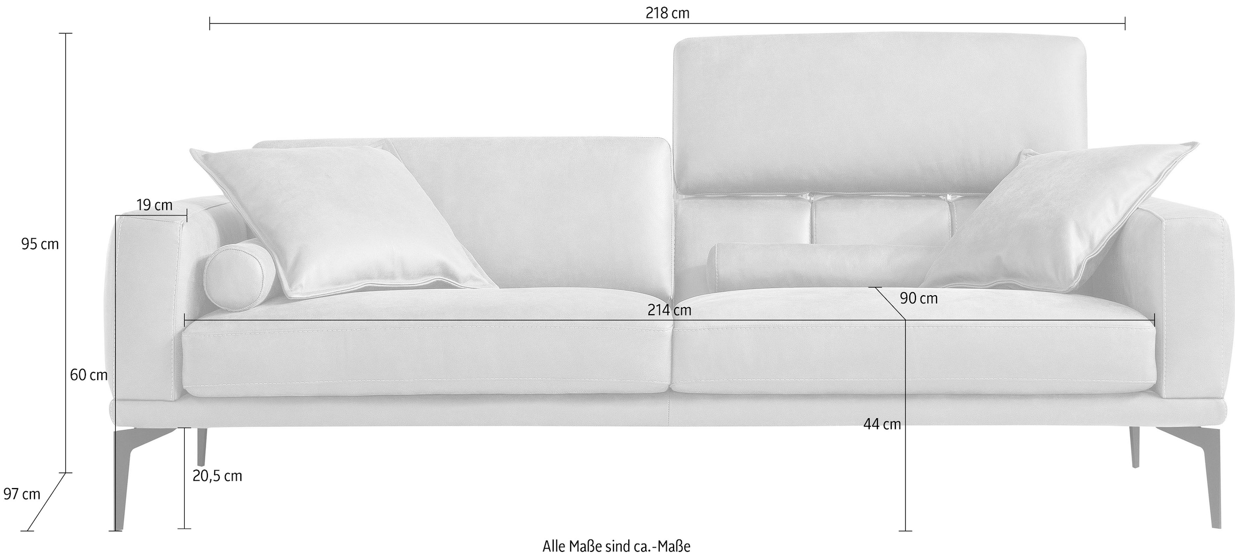 Egoitaliano 2,5-Sitzer »Masu, Designsofa mit erstklassigem Sitzkomfort«, inkl. 2 Kissenrollen, Rückenelemente manuell verstellbar, Metallfüße