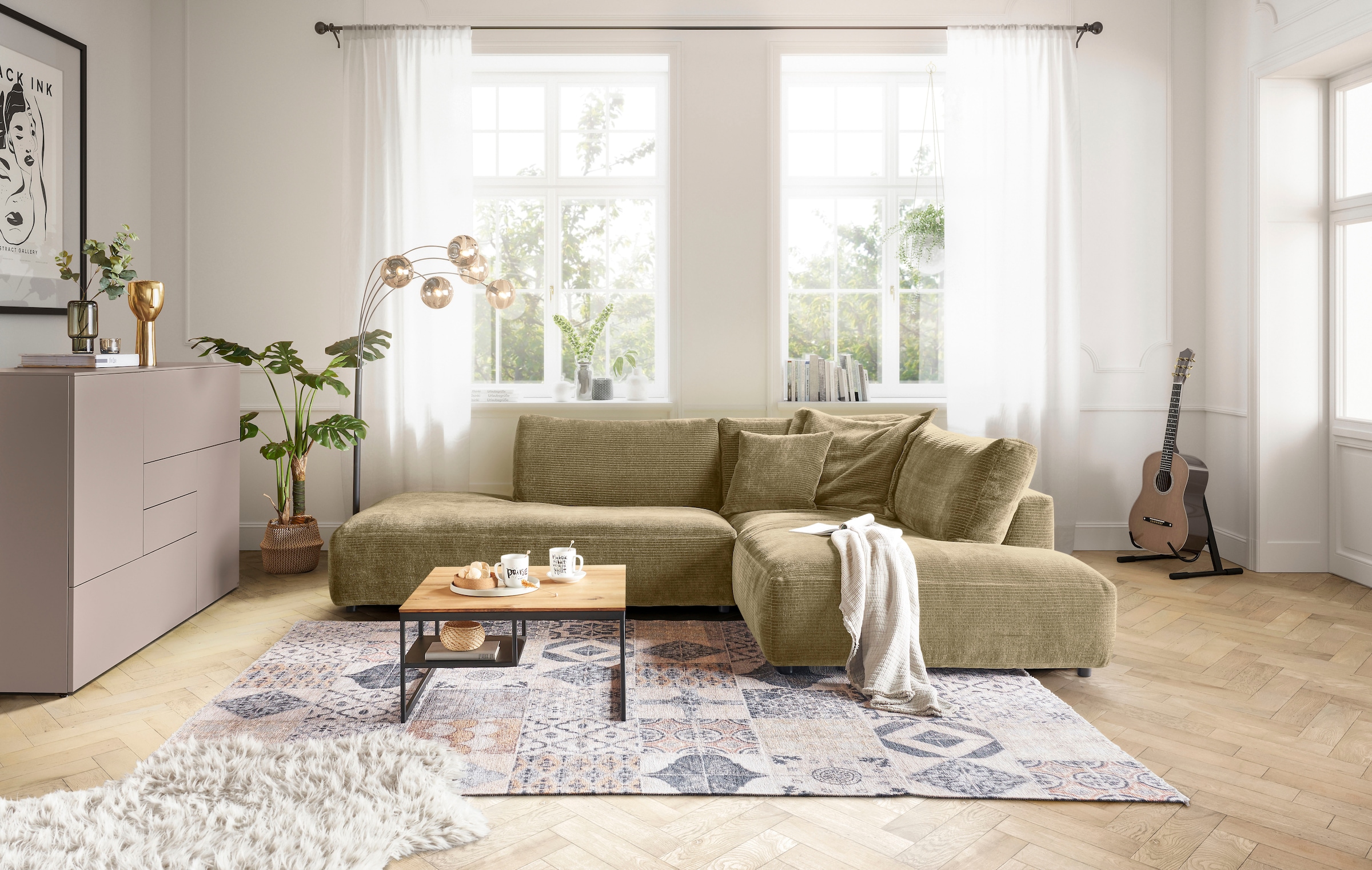 Musterring Ecksofa "Lucia bequem, elegant & zeitlos, elegante Sofa ohne Armlehnen" mit großem Longchair, verschiedene Farben, B304 x T224 cm