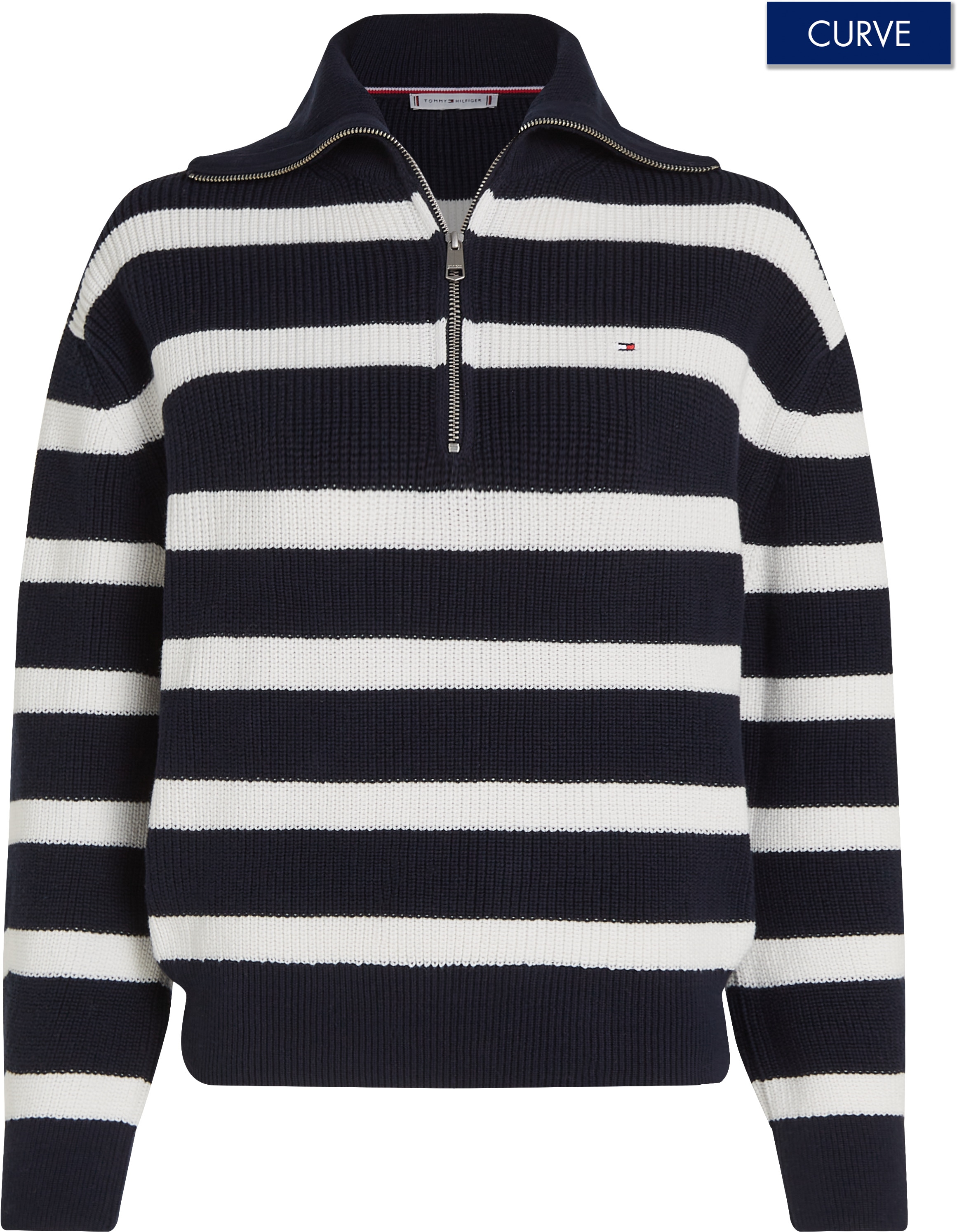 TOMMY HILFIGER Curve Troyer »CRV CO CARDI STITCH 1/2 ZIP SWT«, in Großen Größen, Reine Baumwolle, kurzer...