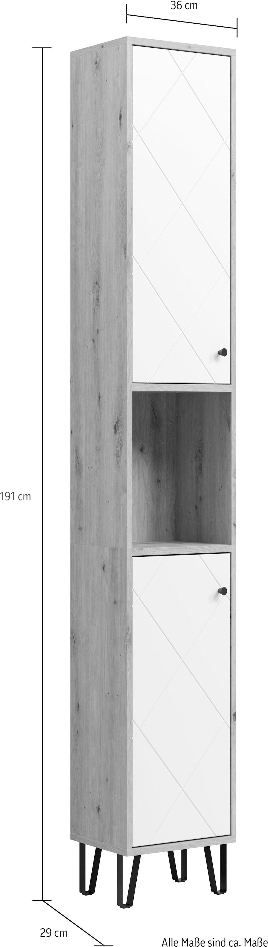 Places Metallfüße, | Retro braune Türen, of Breite (1 / Style matt, weiß »Tarragona«, BAUR Hochschrank cm, 2 Holzoptik St.), 36