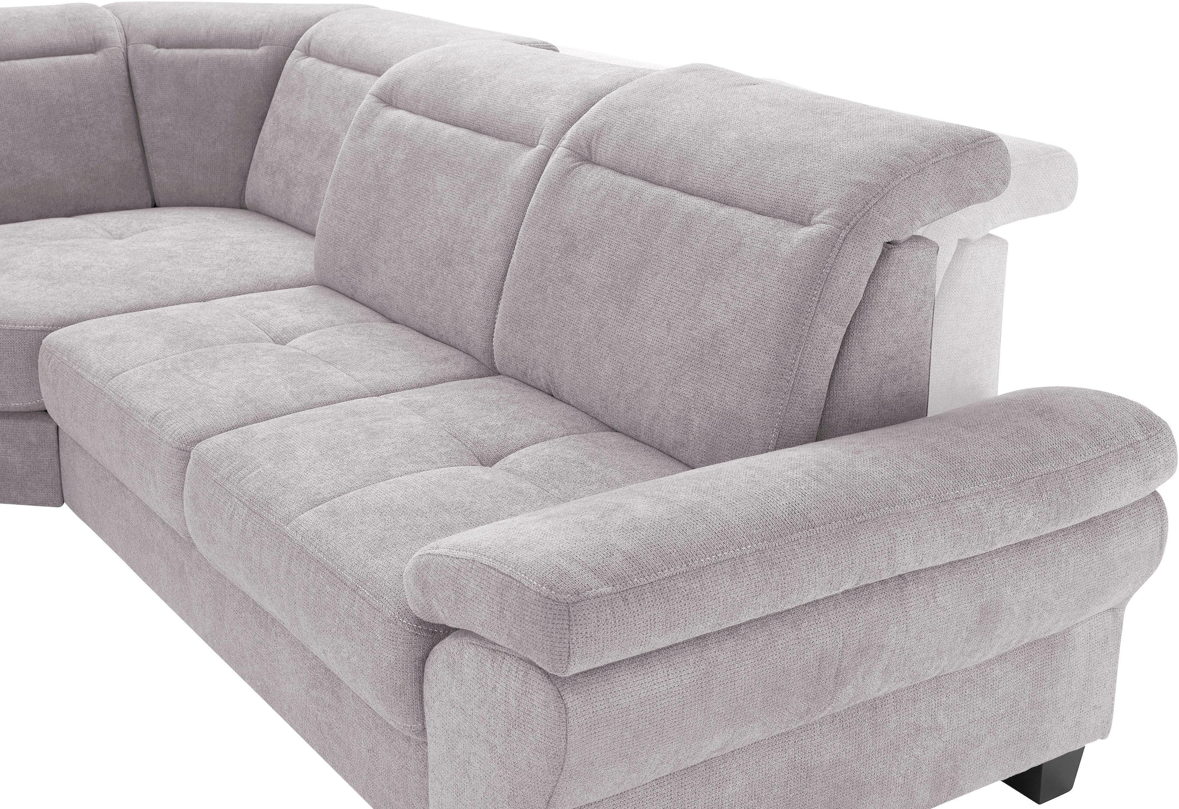 Places of Style Ecksofa »Cornwall L-Form«, incl. Sitztiefenverstellung, mit Bettfunktion und Kopfteilverstellung