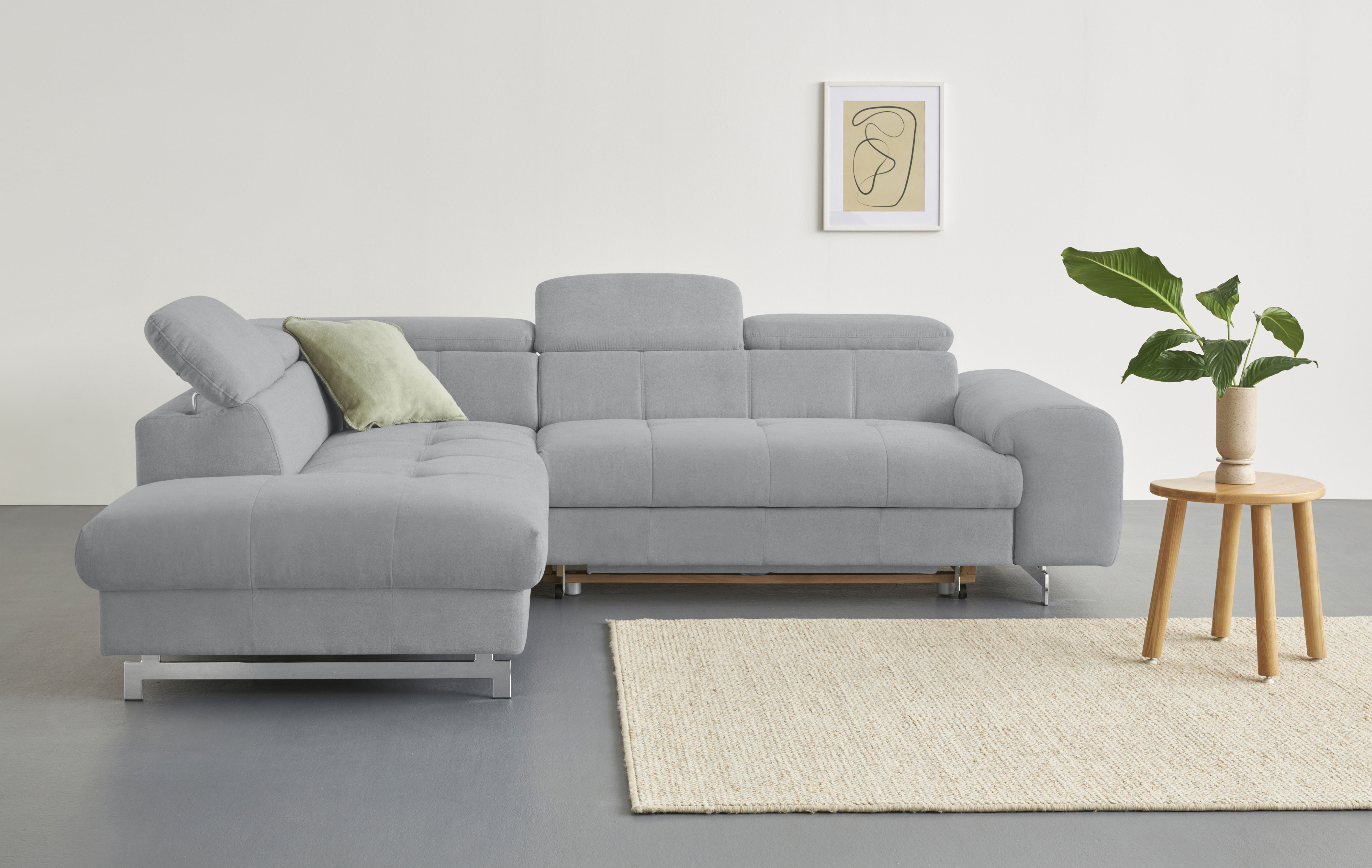 COTTA Ecksofa "Chef bequem, tolle Verarbeitungsdetails, Breite 262cm, L-Form" mit Kopfteilverstellung, edle Metallkufen, optional Schlaffunktion