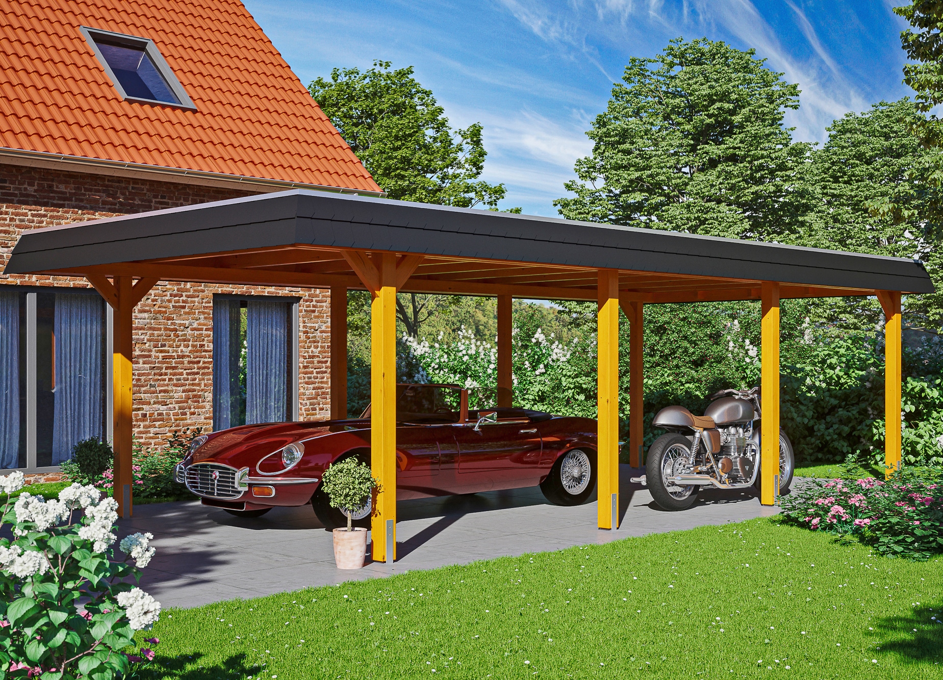 Skanholz Einzelcarport "Wendland" Massivholz 341 cm hellbraun