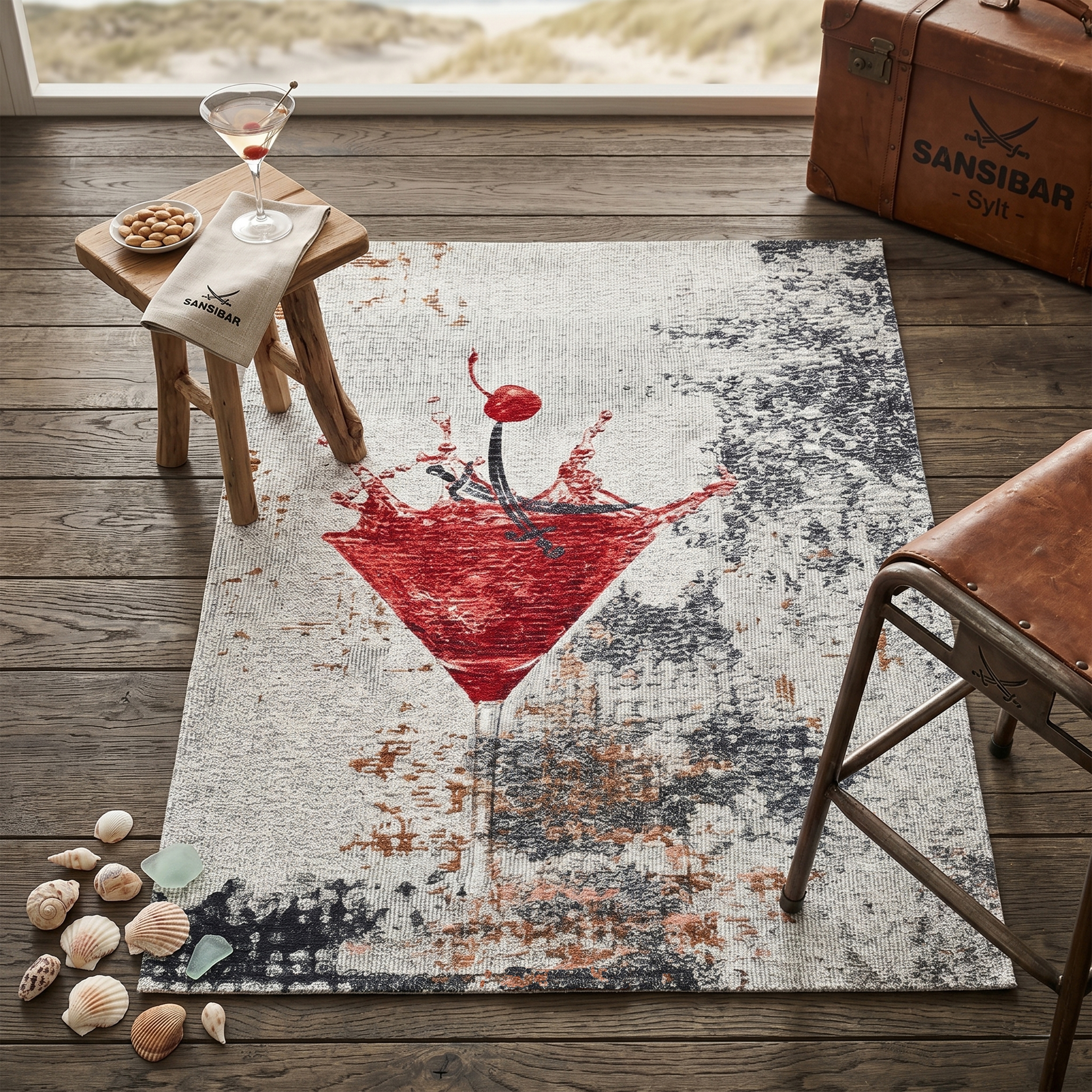 Sansibar Teppich "Keitum 014" rechteckig 3 mm Höhe Flachgewebe, modernes Design, Motiv Martiniglas