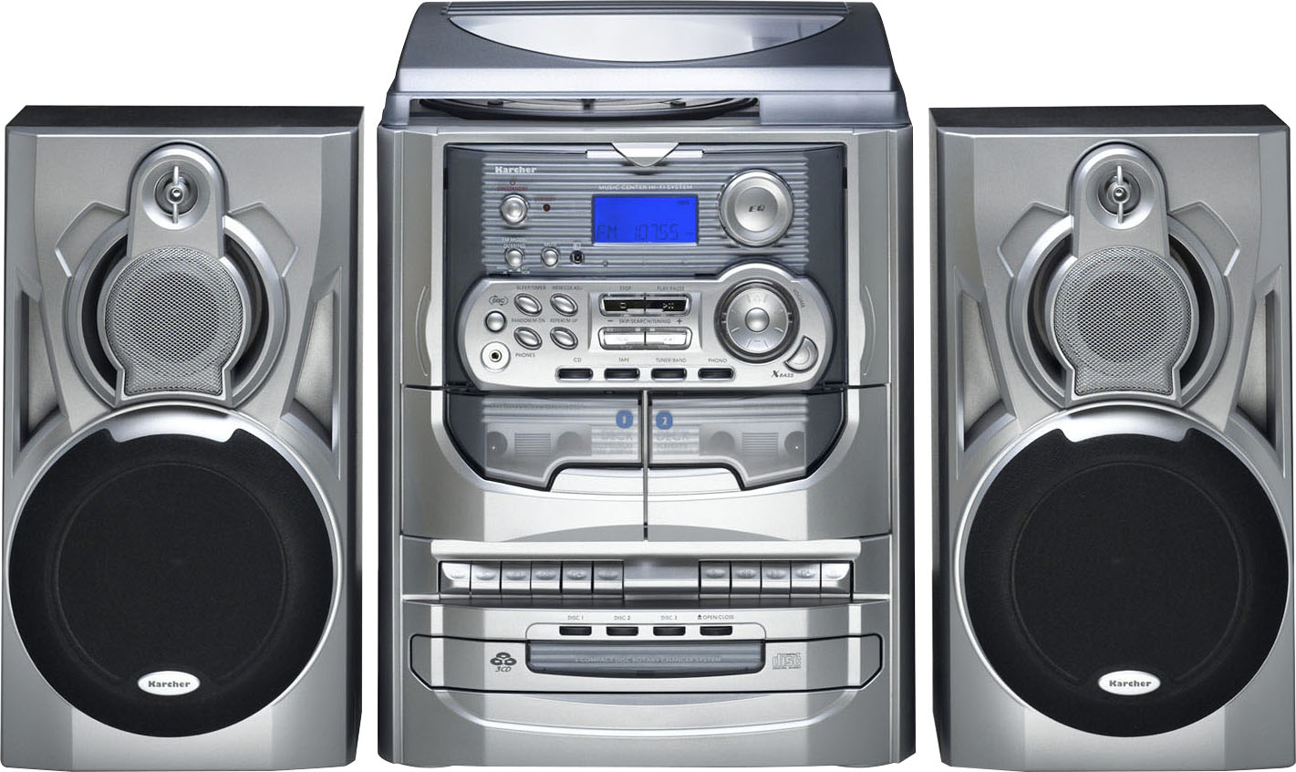 KARCHER Stereoanlage "KA 5300", B:30,5cm H:38,8cm T:41cm, silber, Radios, Schallplattenspieler, Radio, Lautsprechersystem, Senderspeicher, CD