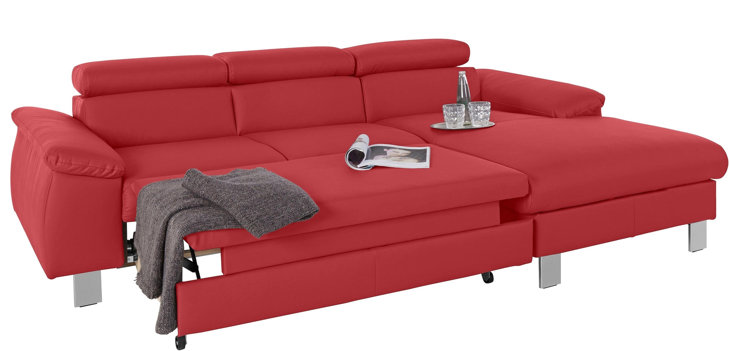 COTTA Ecksofa Komaris, Ecksofa, wahlweise mit RGB-LED-Beleuchtung und Bettfunktion/Bettkasten