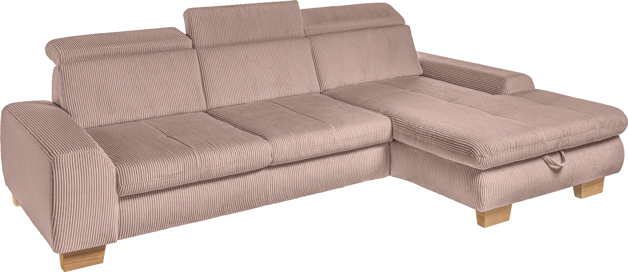 set one by Musterring Ecksofa »SO 3400 Sitzhöhe 47cm oder 49cm, Sitztiefe verstellbar, B/T: 307/195cm«, Kopteil verstellbar, mit Bettfunktion, in Cord, rose, Sitzhöhe 47
