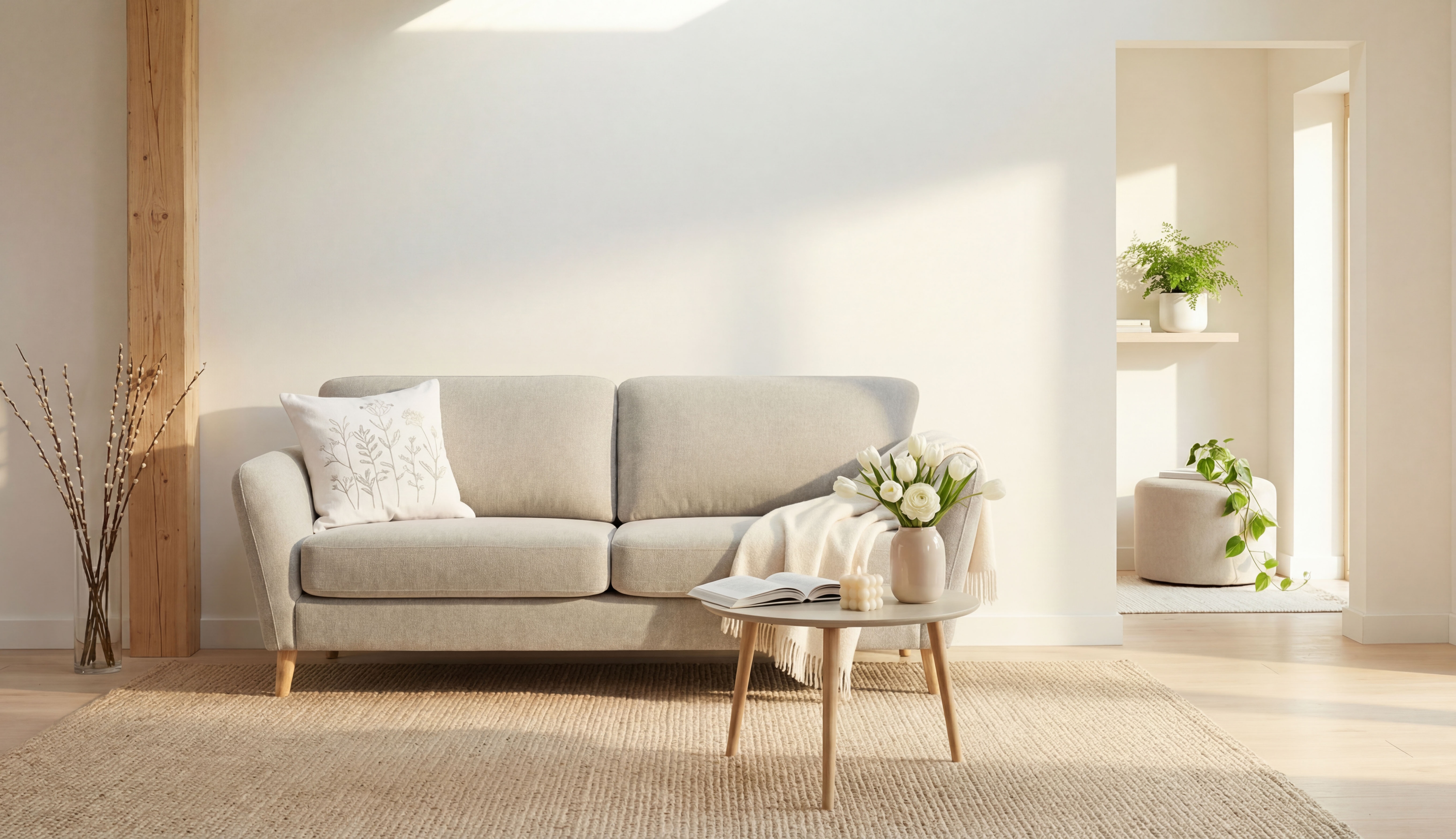 OTTO home 3-Sitzer "MARSEILLE 3er Sofa 206 cm, Cord, Flachgewebe, Struktur, Webstoff" Massivholzbeine Eiche, Landhausstil, Wellenunterfederung