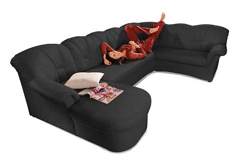 DOMO collection Wohnlandschaft "Papenburg, zeitlose Rückensteppung, bequem, U-Form, Breite 297cm" in großer Farbvielfalt, wahlweise mit Bettfunktion