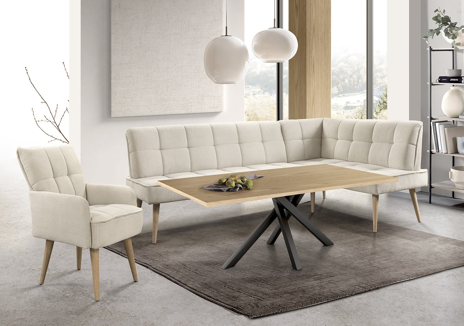 exxpo - sofa fashion Eckbank "Latte" moderne Sitz- und Rückensteppung, bequem und elegant, hoher Holzfuß