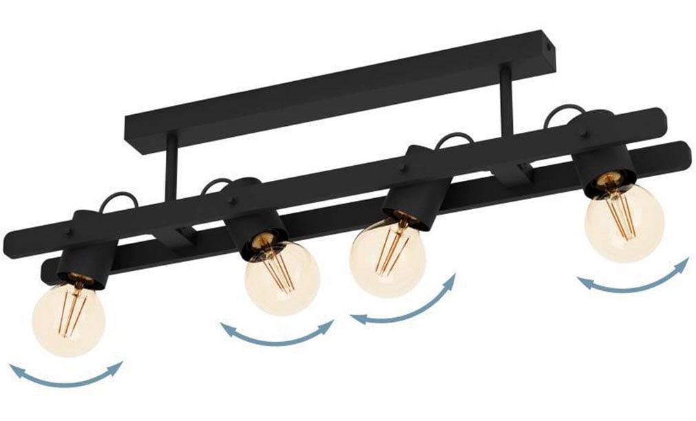 EGLO Deckenleuchte »PLIMSOLL«, 4 flammig, Leuchtmittel E27 | ohne Leuchtmittel, Deckenlampe, Holz und Metall in Schwarz, FSC100PA, Deckenspot, E27