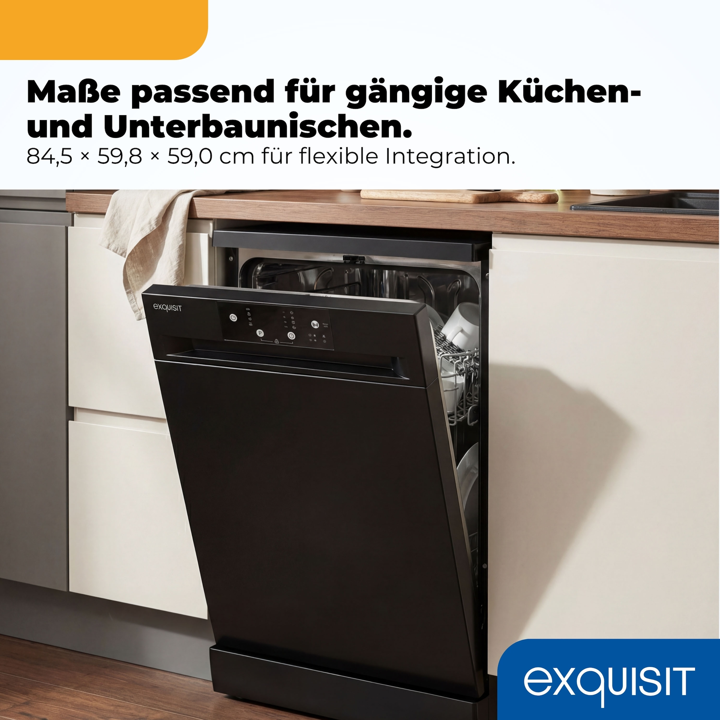 exquisit Standgeschirrspüler 9114 »GSP9114-451D schwarz« 11,9 l 14 tlg. Maßgedecke 14 Maßgedecke & flüsterleise 49 dB – stark und angenehm ruhig