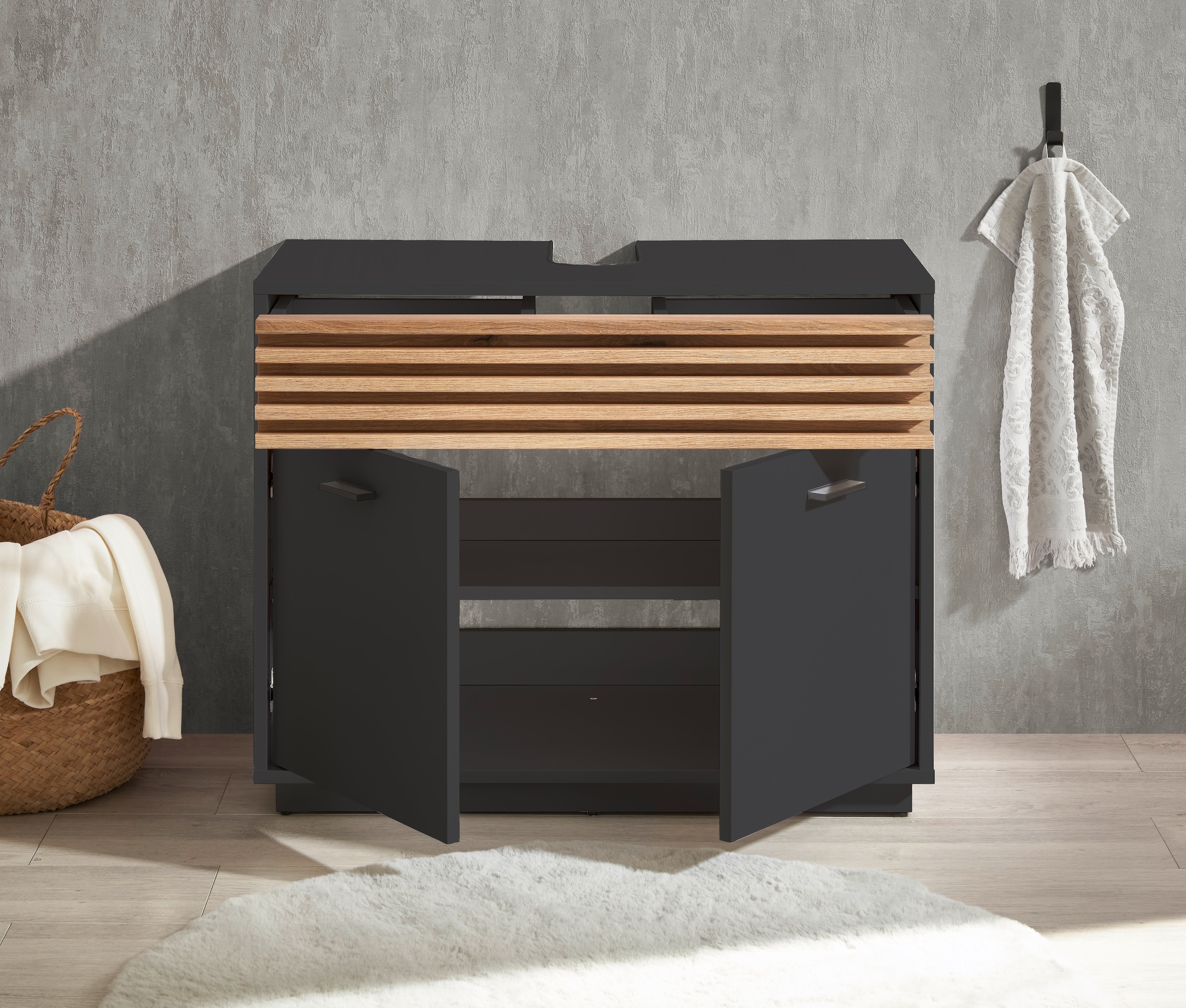 BASIC by Balculina Waschbeckenunterschrank »Liguria B/H/T 80x64x40 cm« 1 Stk. tlg. Breite 80cm, Unterflurauszug, FSC-Mix 70%